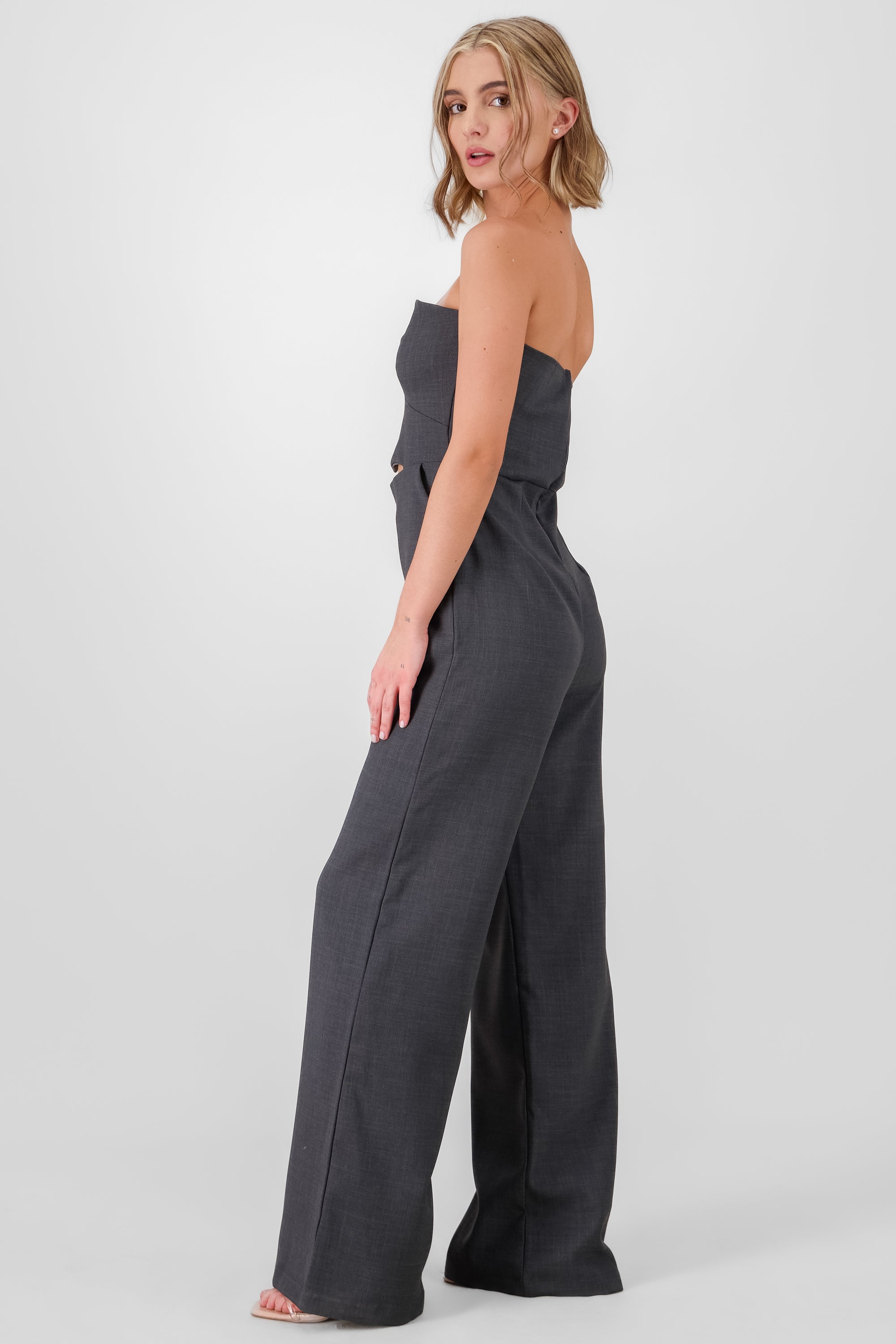 Solid Strapless Jumpsuit DARK GRAY