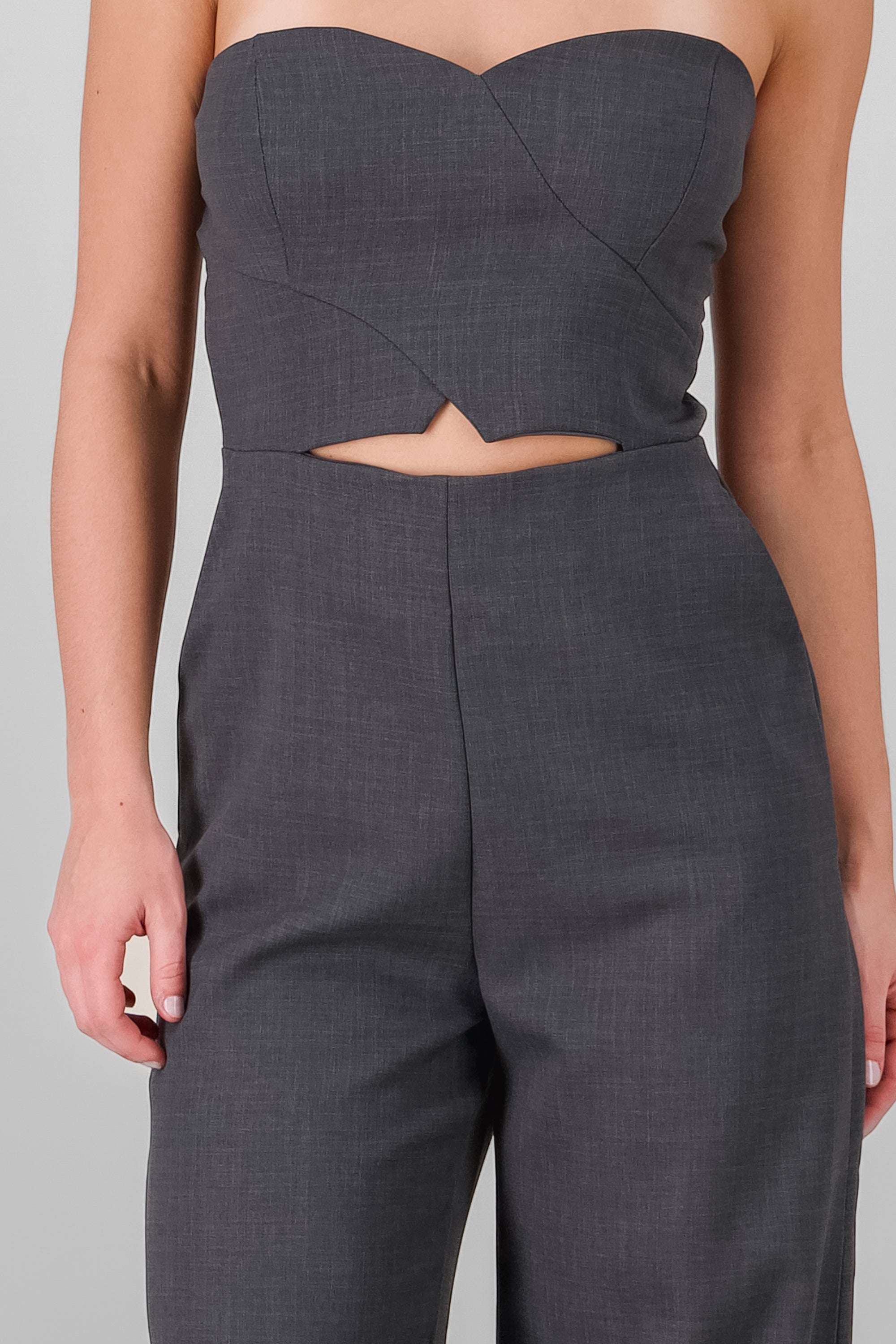 Solid Strapless Jumpsuit DARK GRAY