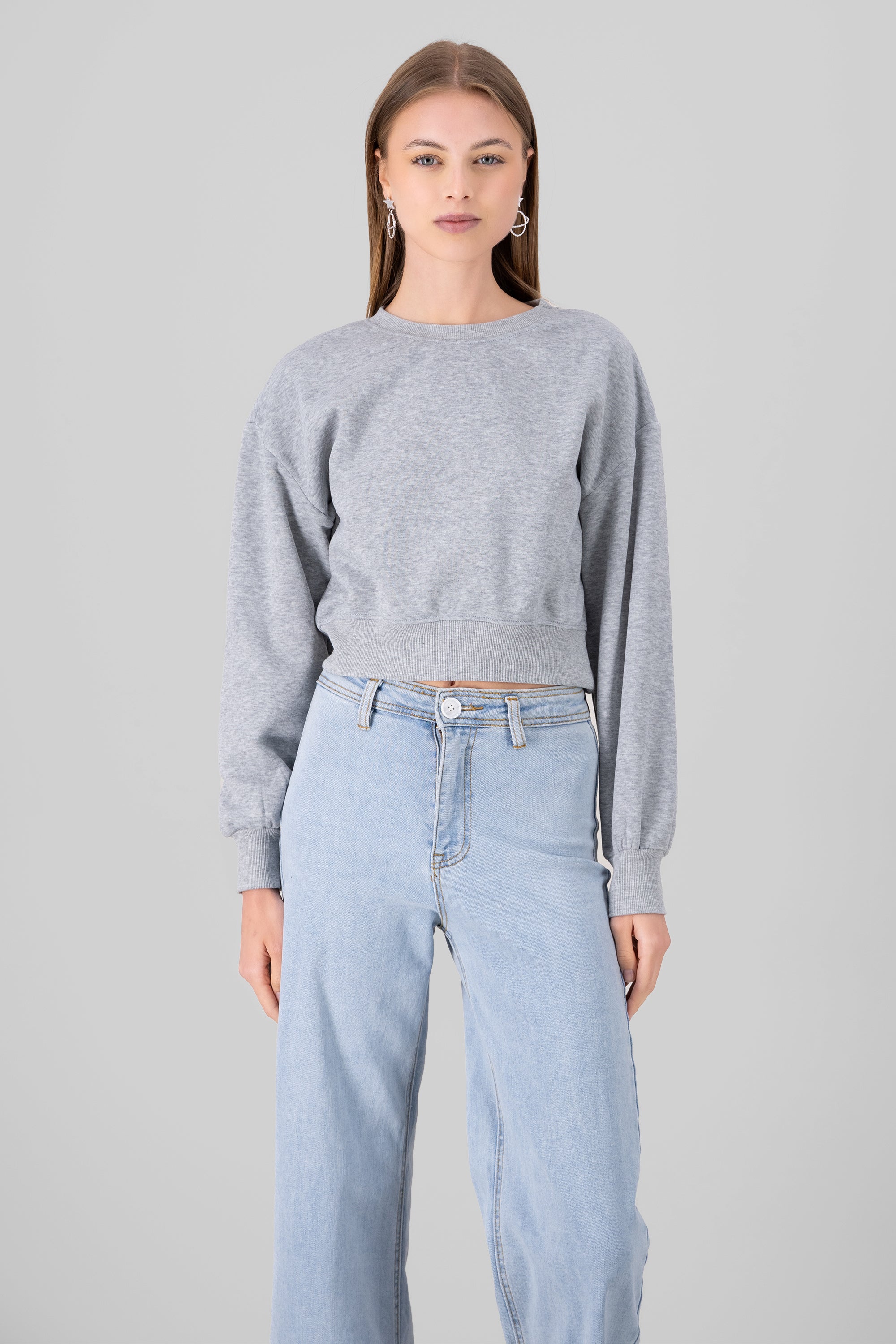 Solid Cropped Sweatshirt GRAY