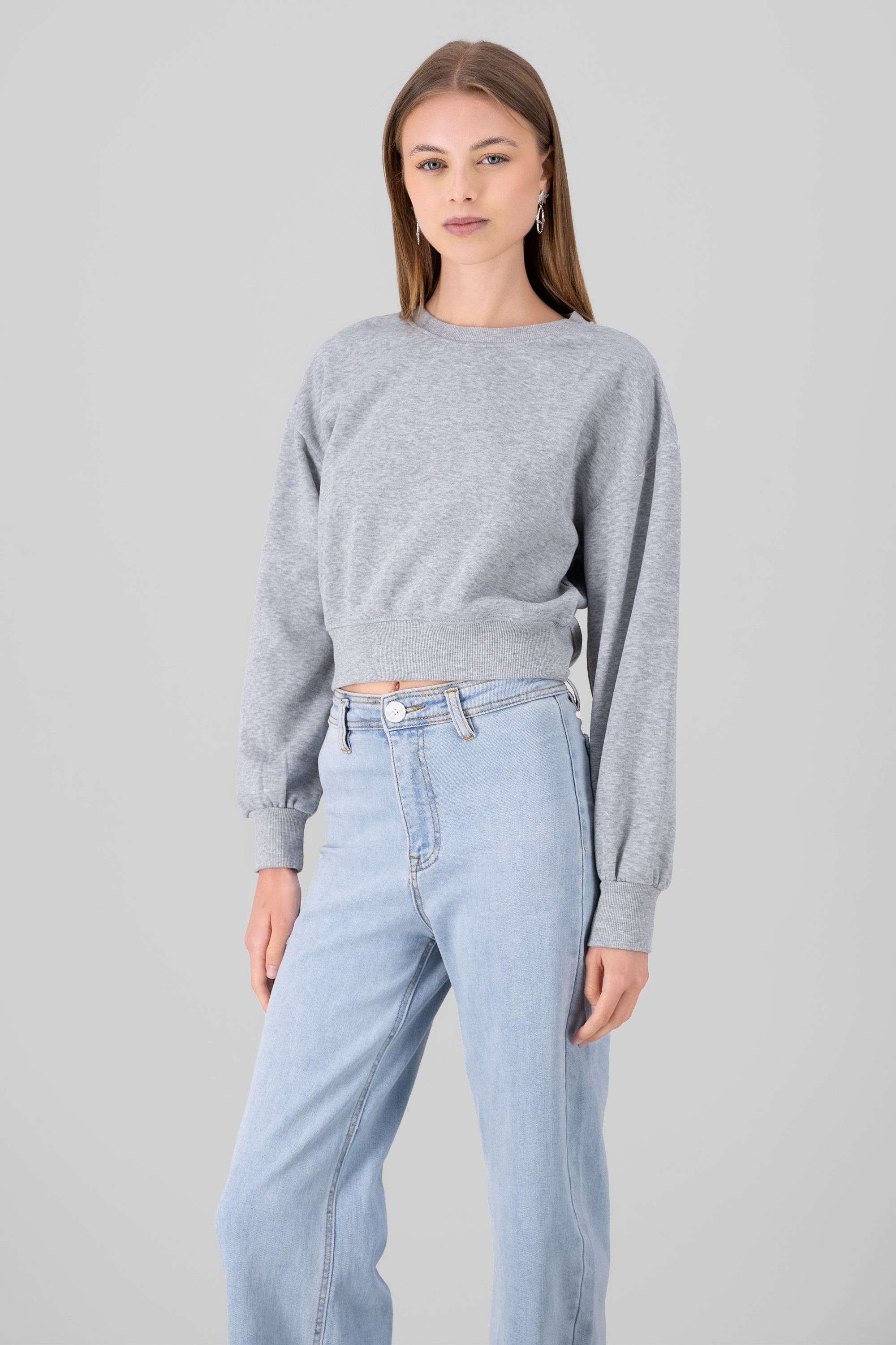 Solid Cropped Sweatshirt GRAY