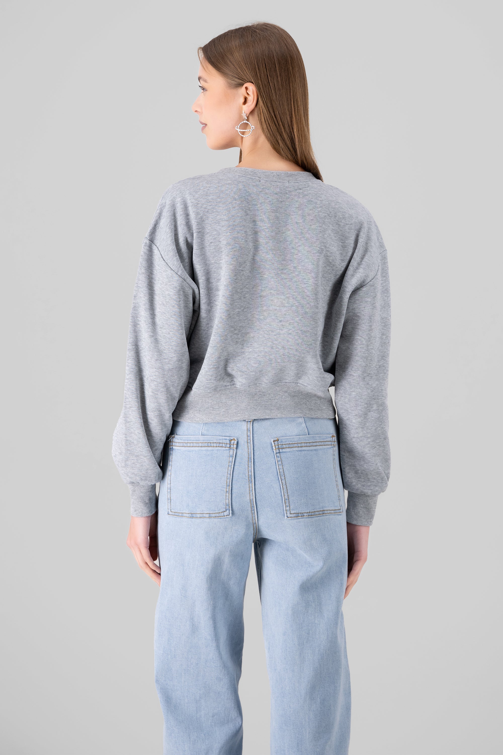 Solid Cropped Sweatshirt GRAY