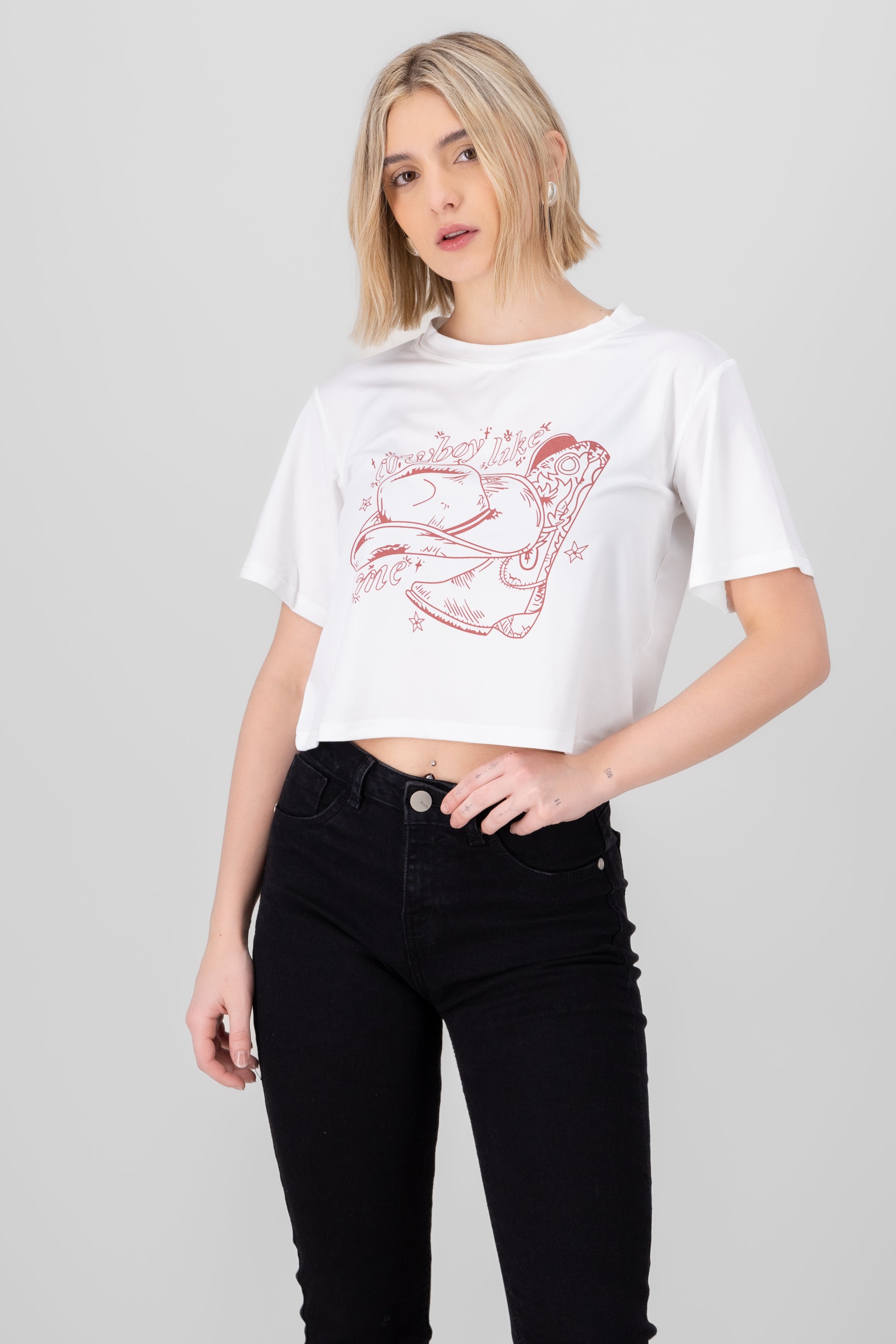 Cowboy Print T Shirt WHITE COMBO