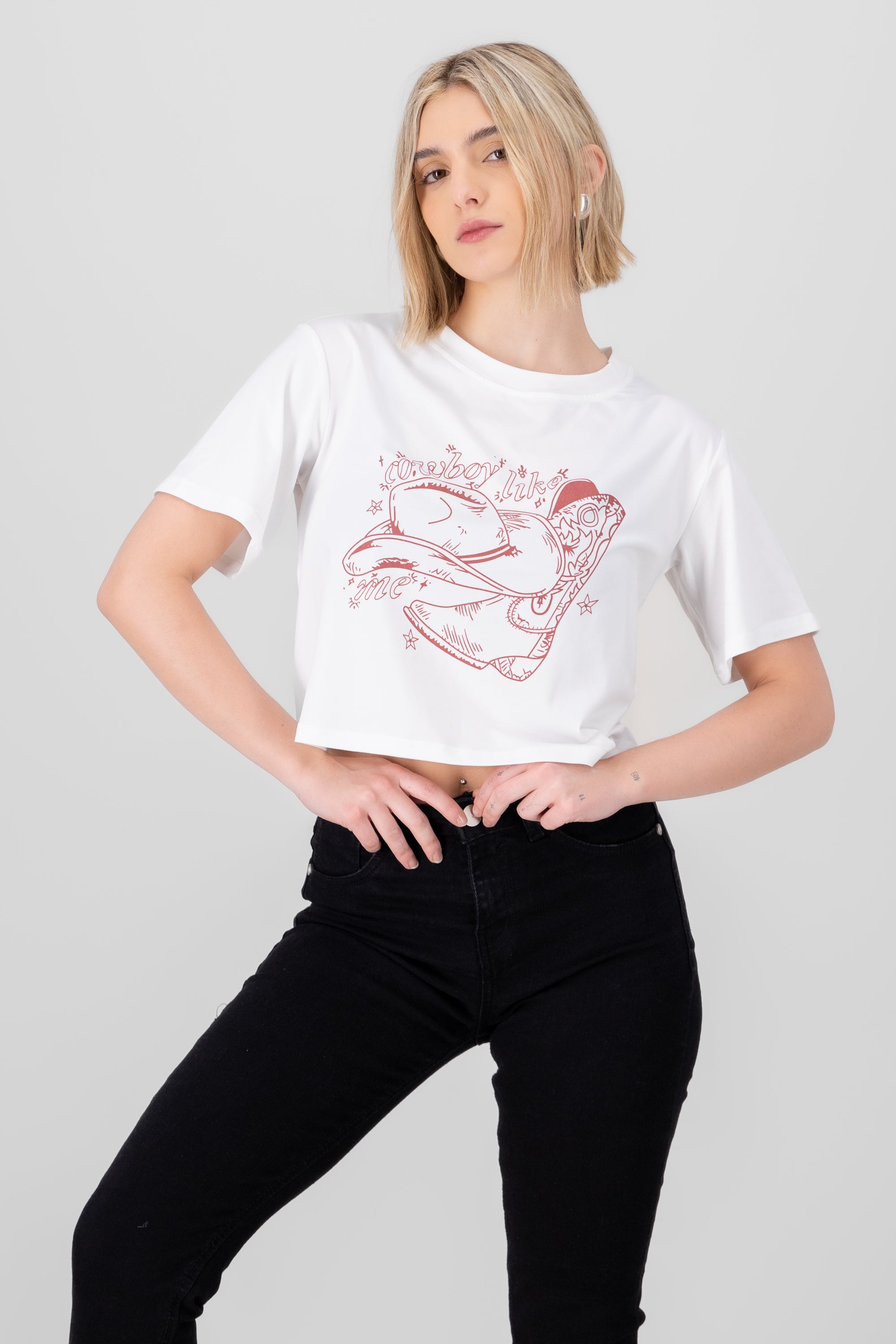 Cowboy Print T Shirt WHITE COMBO