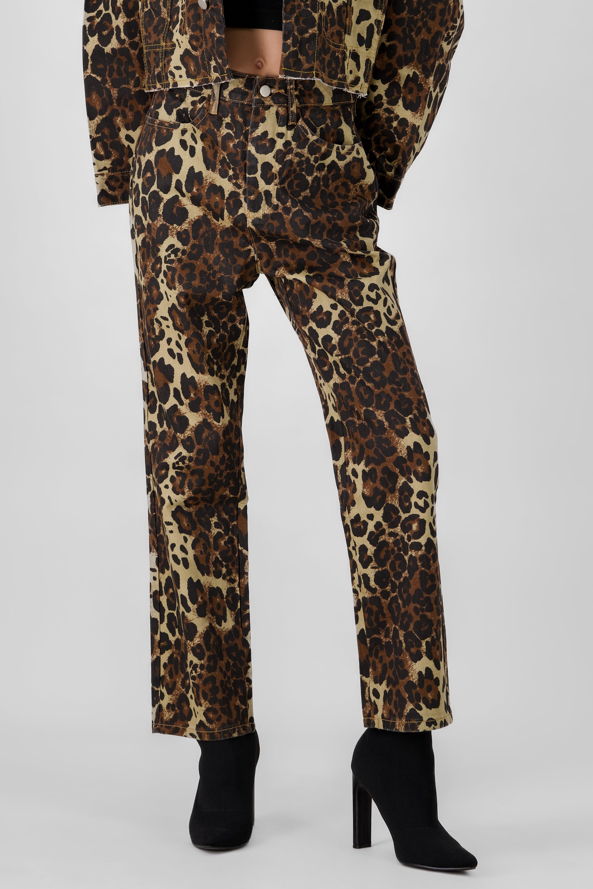 Denim Animal Print Pants BROWN COMBO