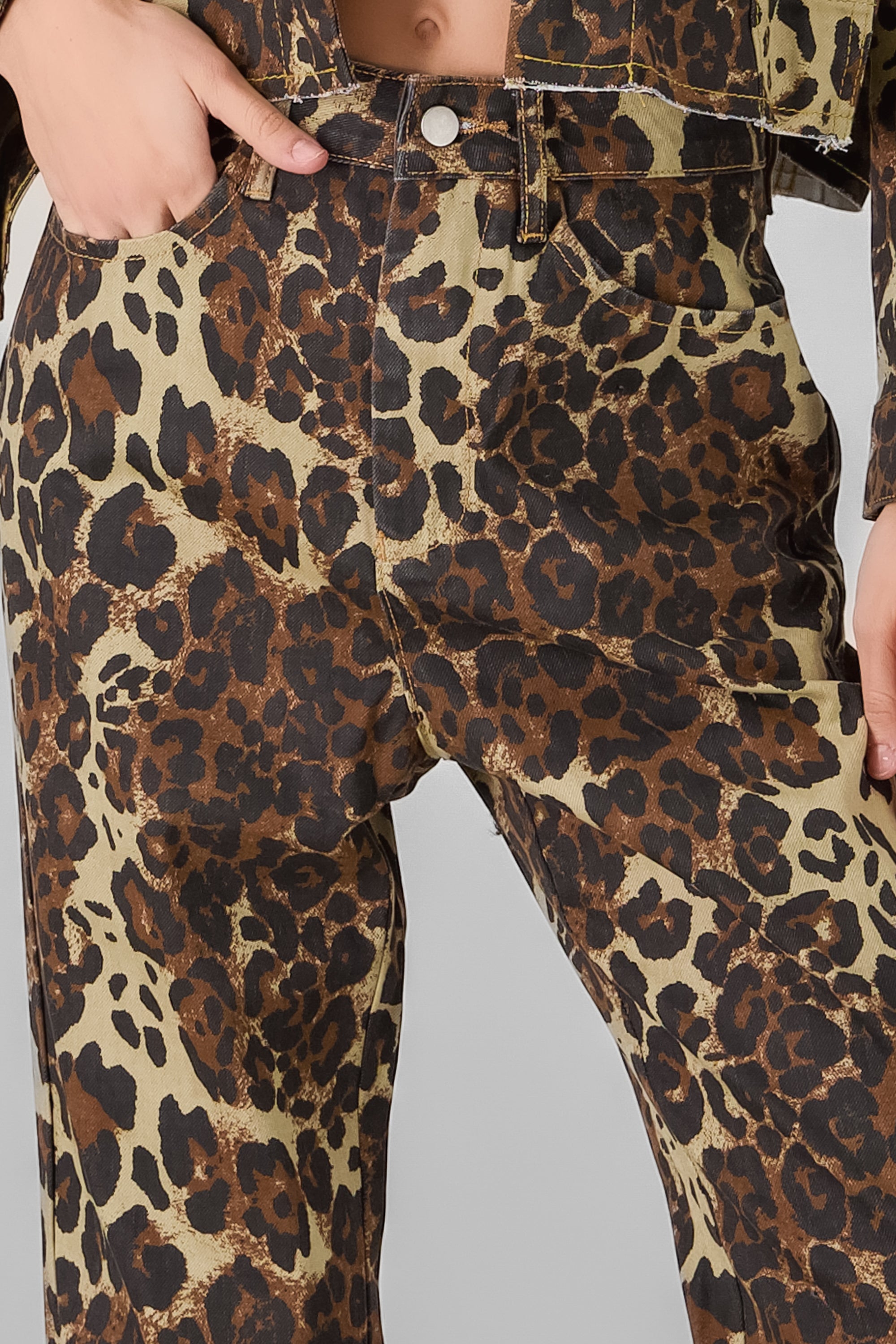 Denim Animal Print Pants BROWN COMBO