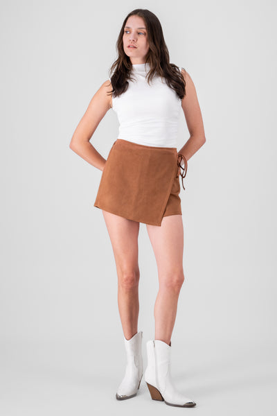 Crossed Suede Mini Skirt BROWN