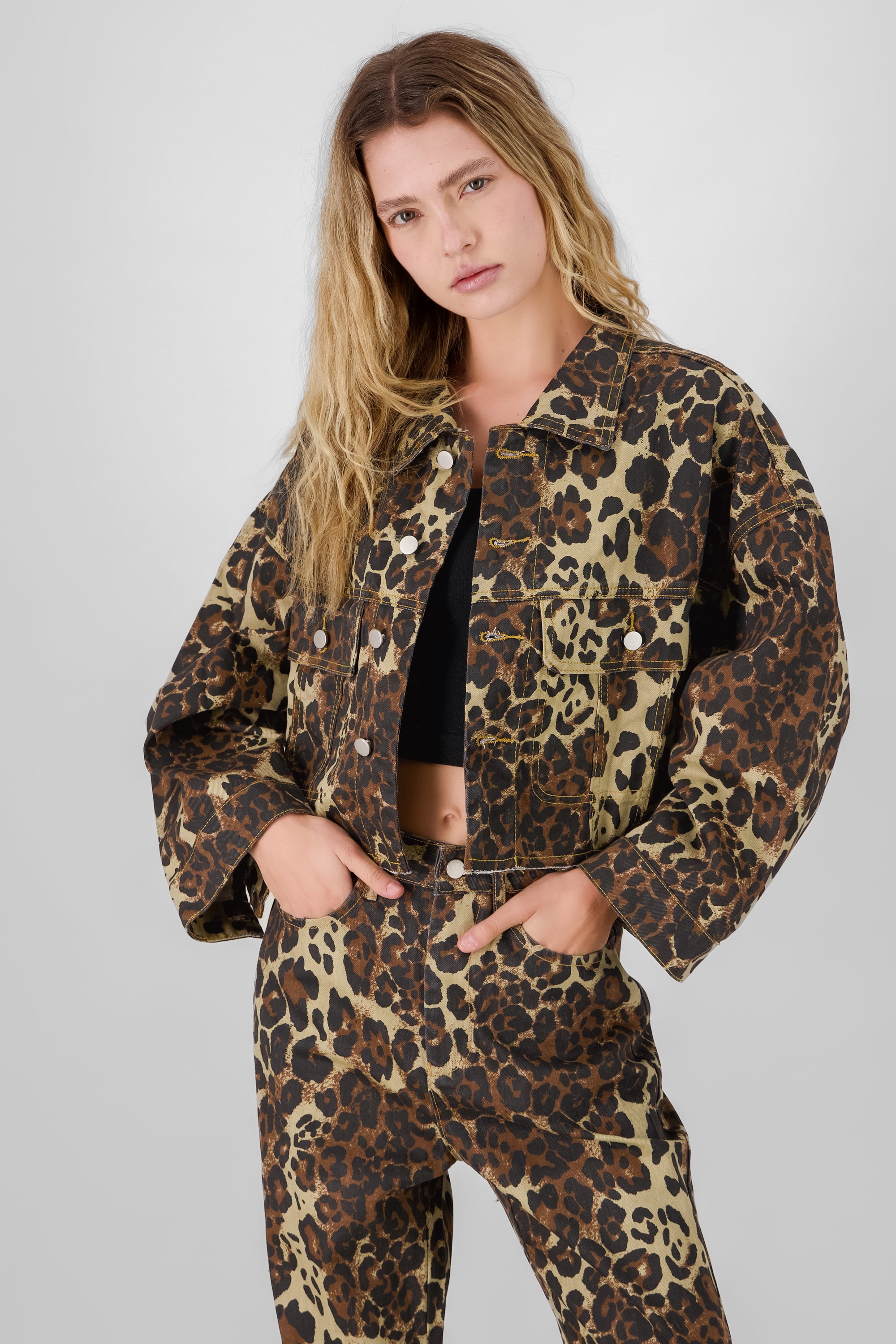 Denim Animal Print Jacket BROWN COMBO