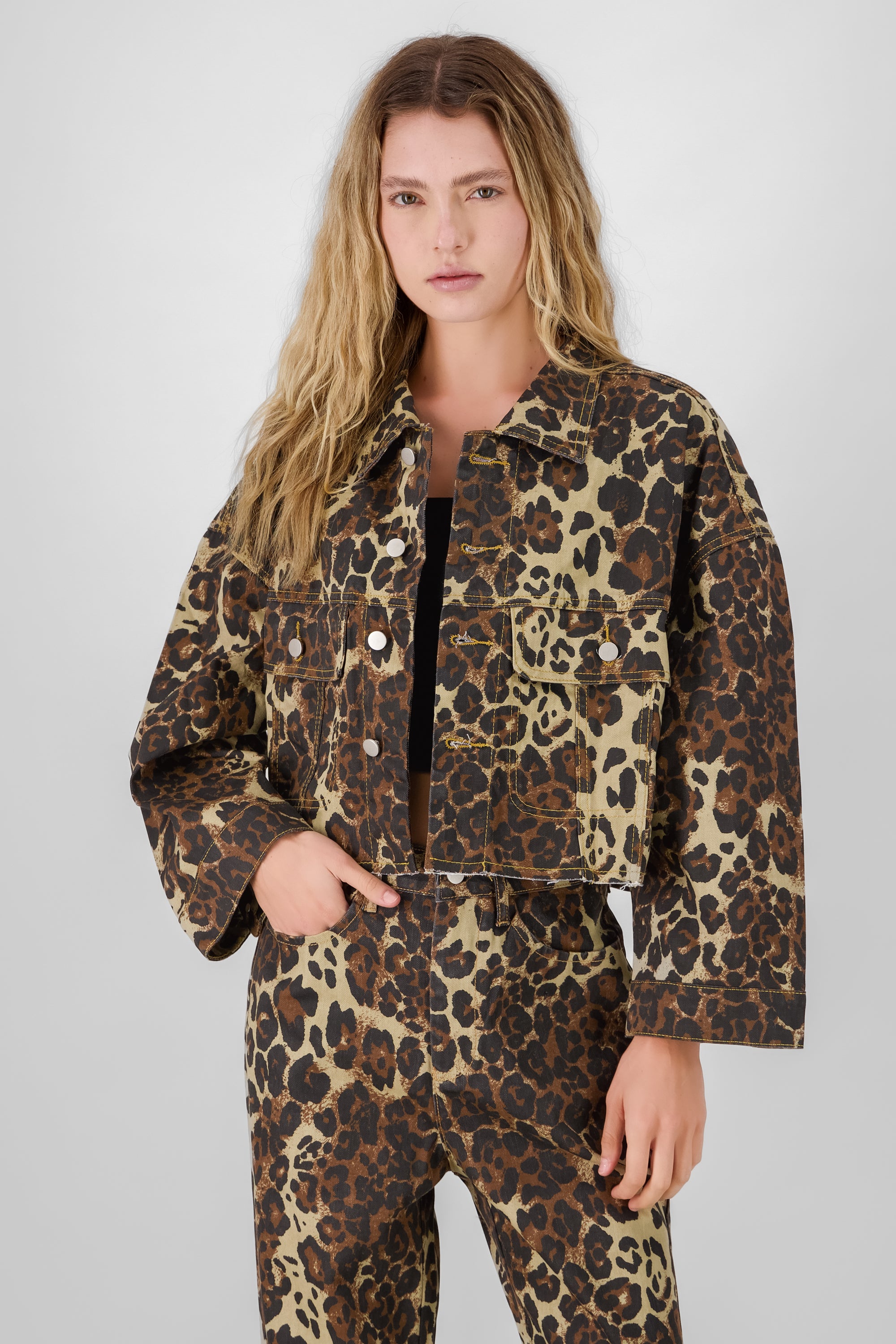 Denim Animal Print Jacket BROWN COMBO