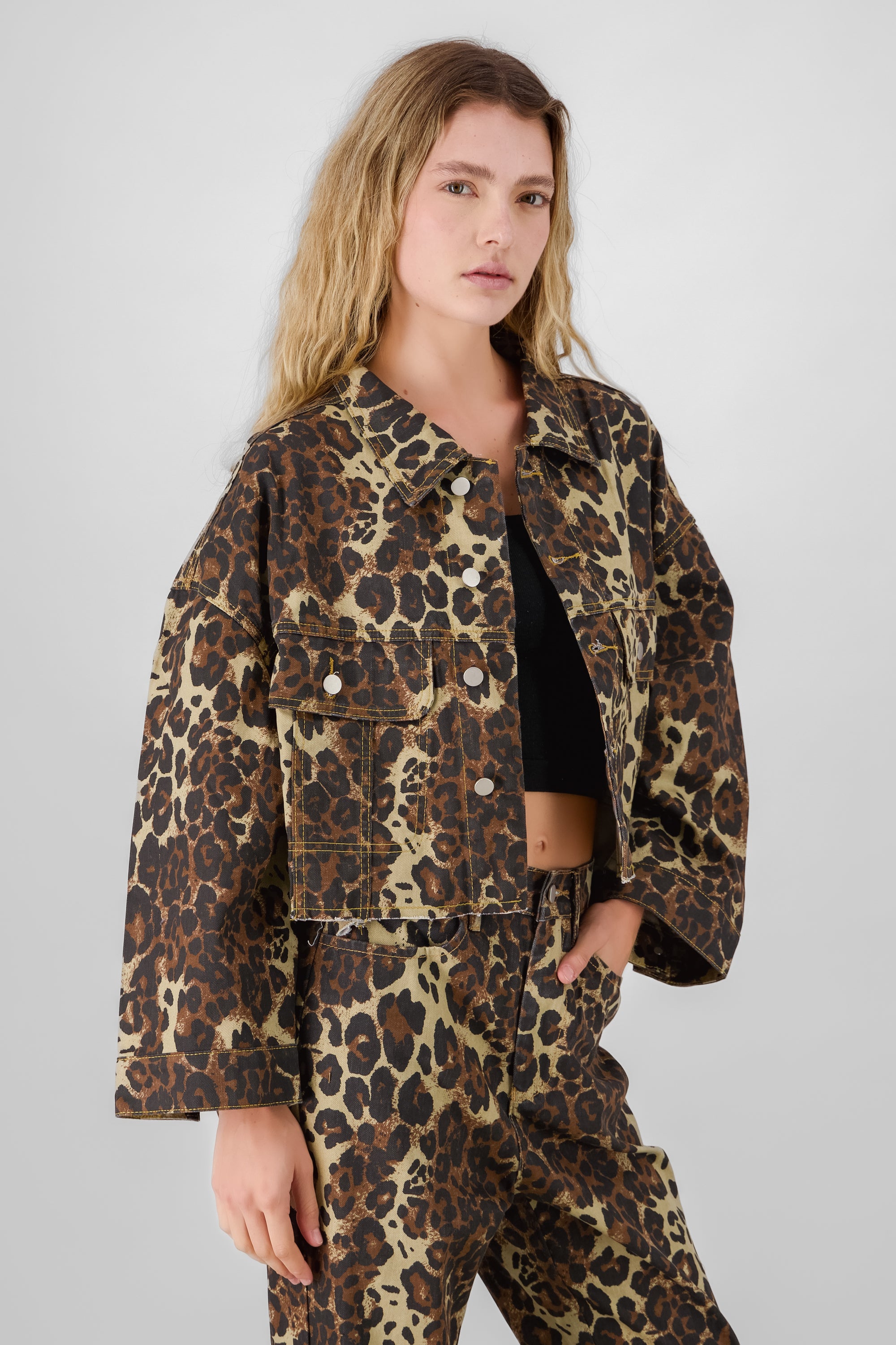 Denim Animal Print Jacket BROWN COMBO