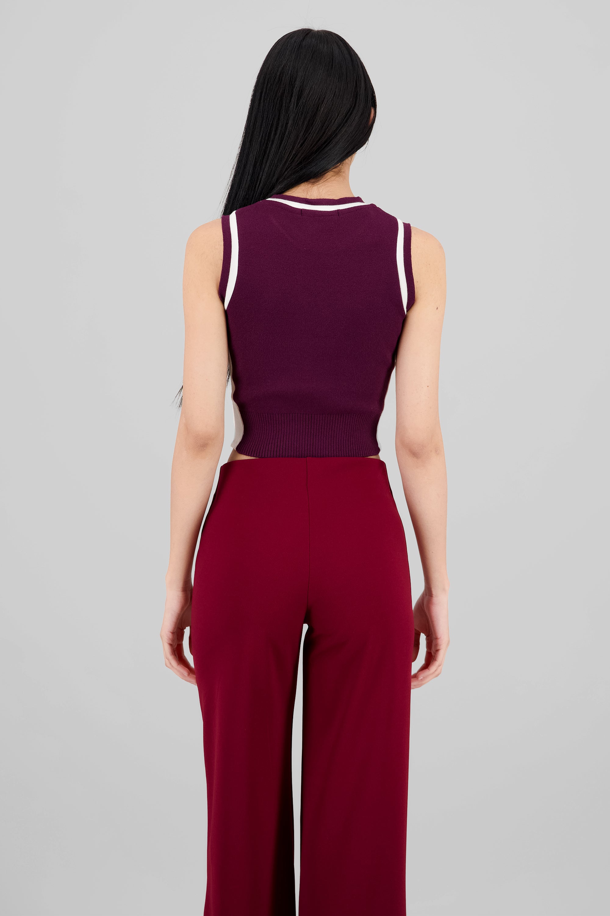 Contrast Detail Knit Vest PLUM