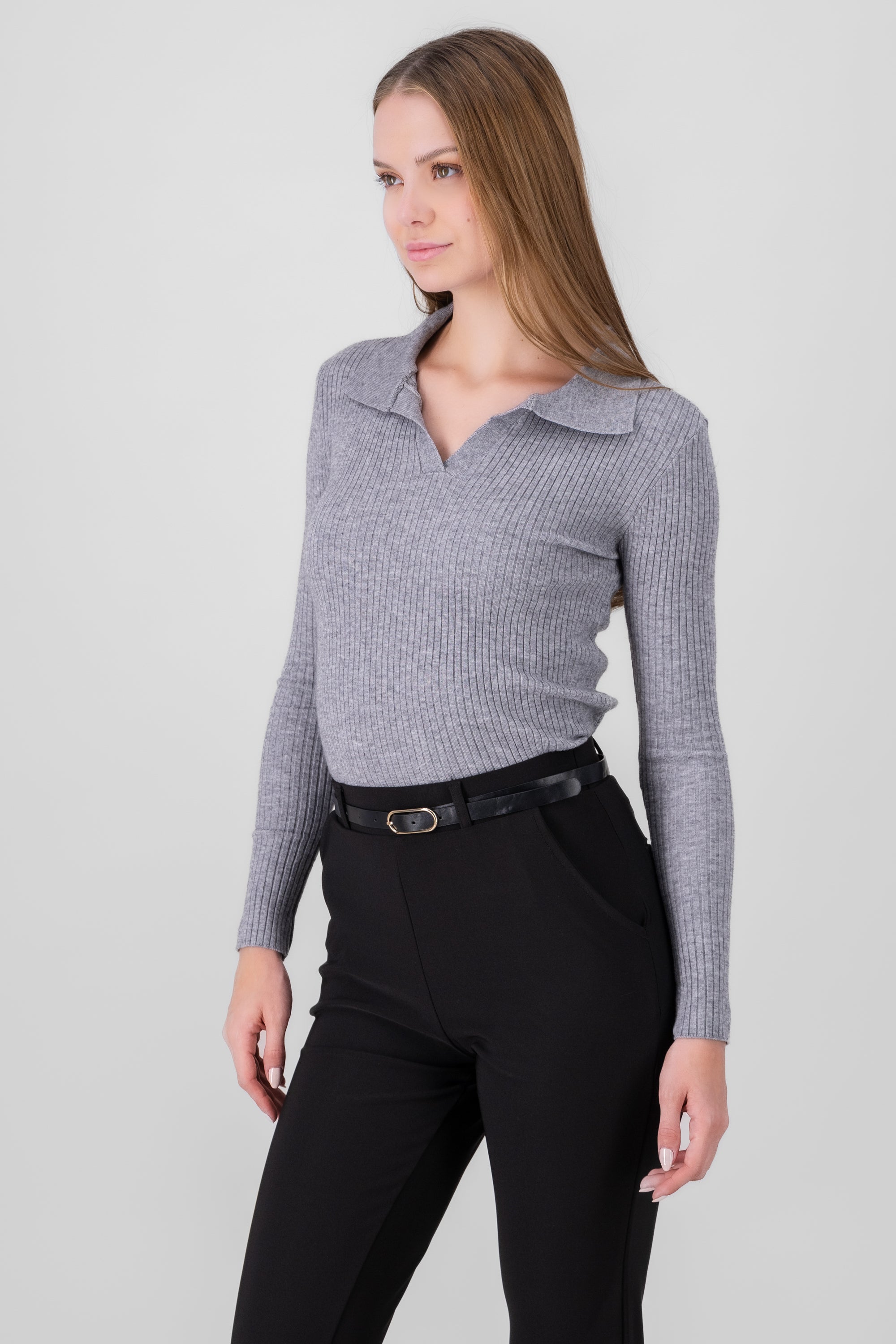 Knit Collar Polo Sweater GRAY