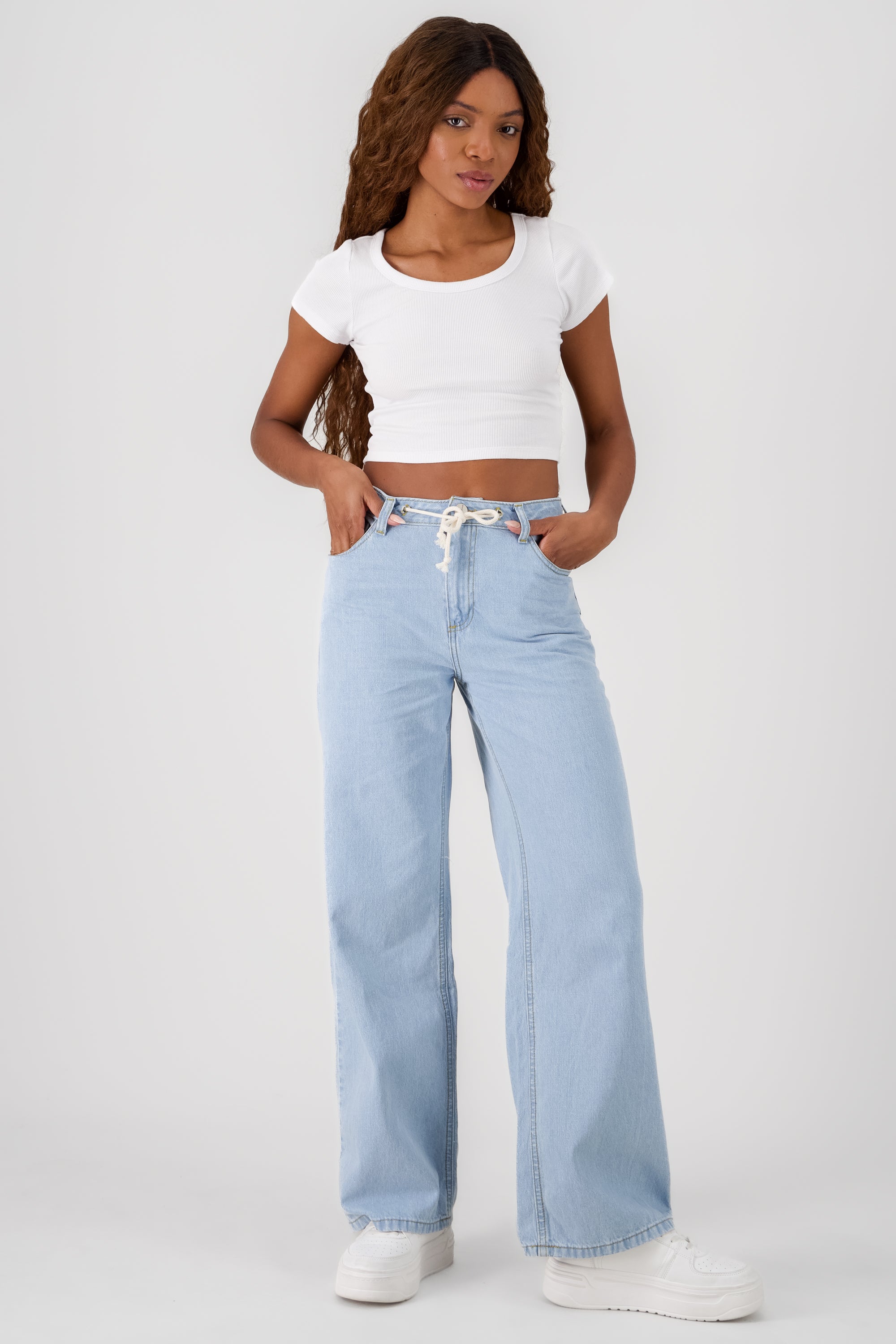 Wide Leg Jeans with Drawstring MEDIUM WASH