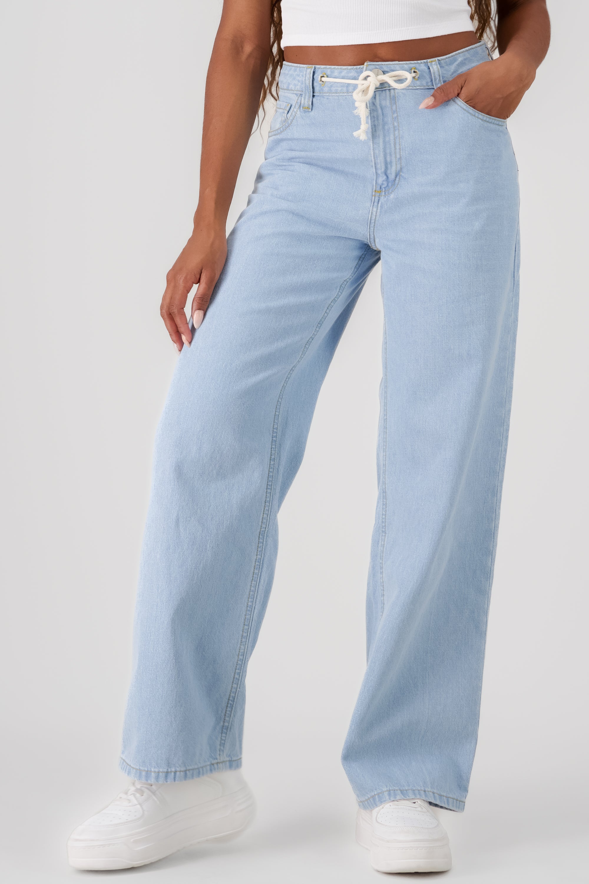 Wide Leg Jeans with Drawstring MEDIUM WASH