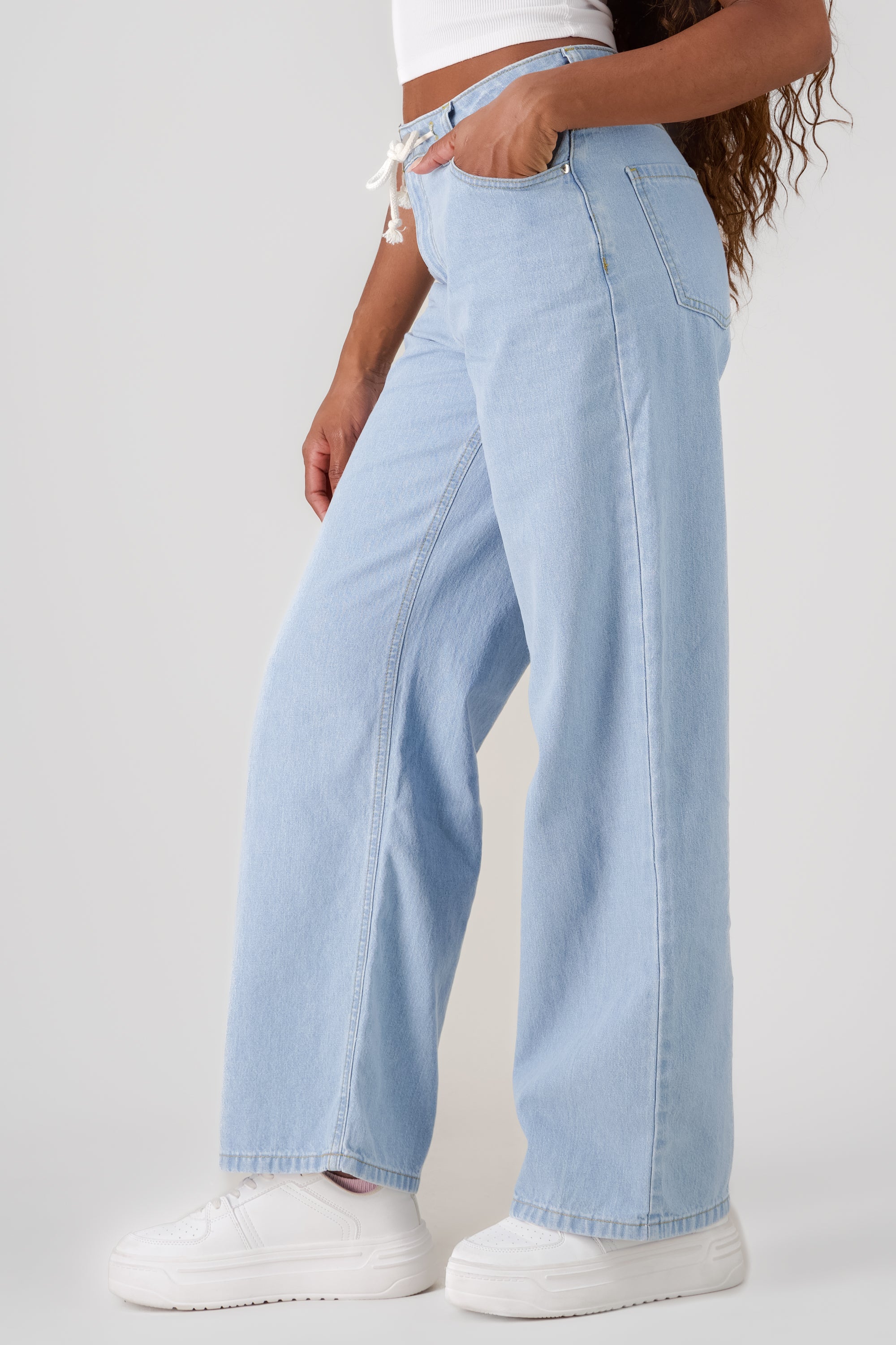 Wide Leg Jeans with Drawstring MEDIUM WASH