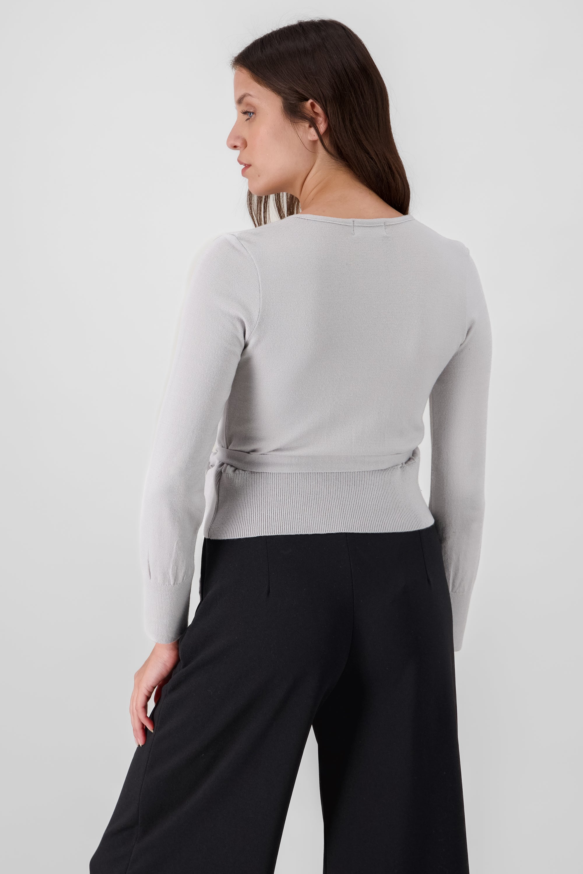 V Neck Sweater With Bow Detail LIGHT GRAY