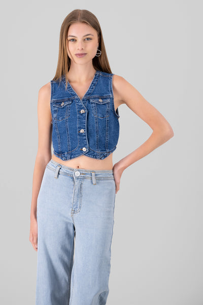 Denim Vest With Pockets MEDIUM WASH