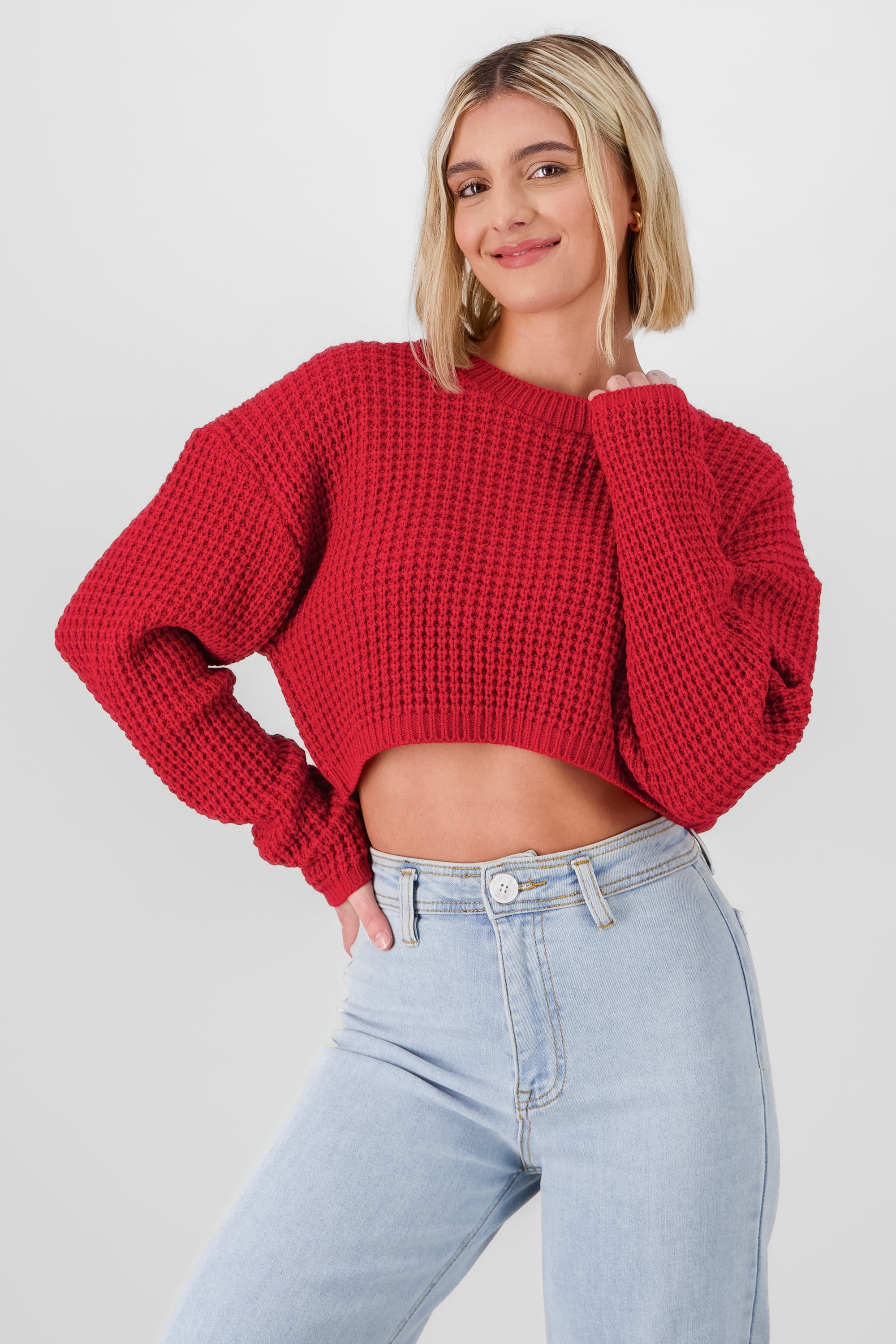 Cropped Knit Sweater RED