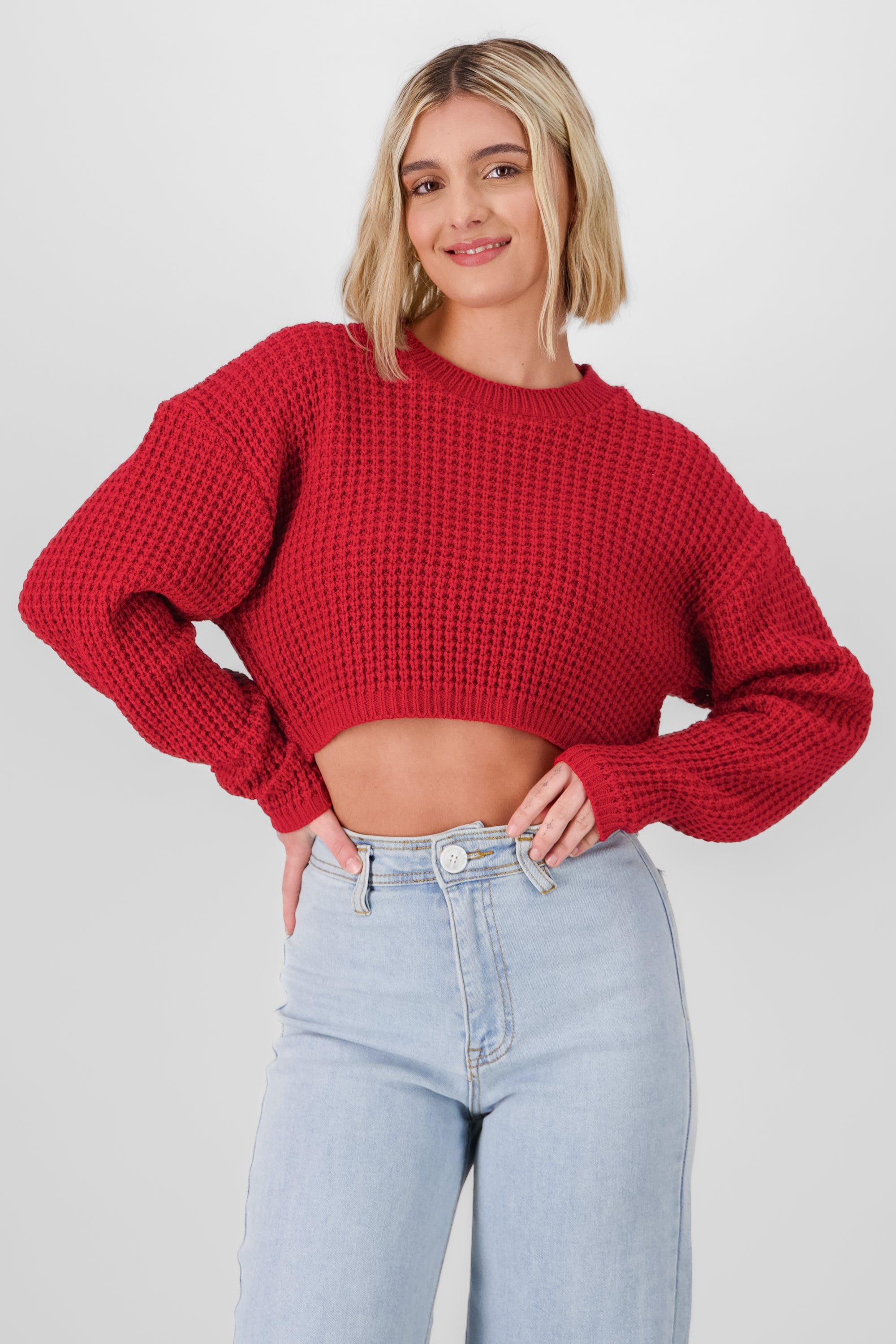 Cropped Knit Sweater RED