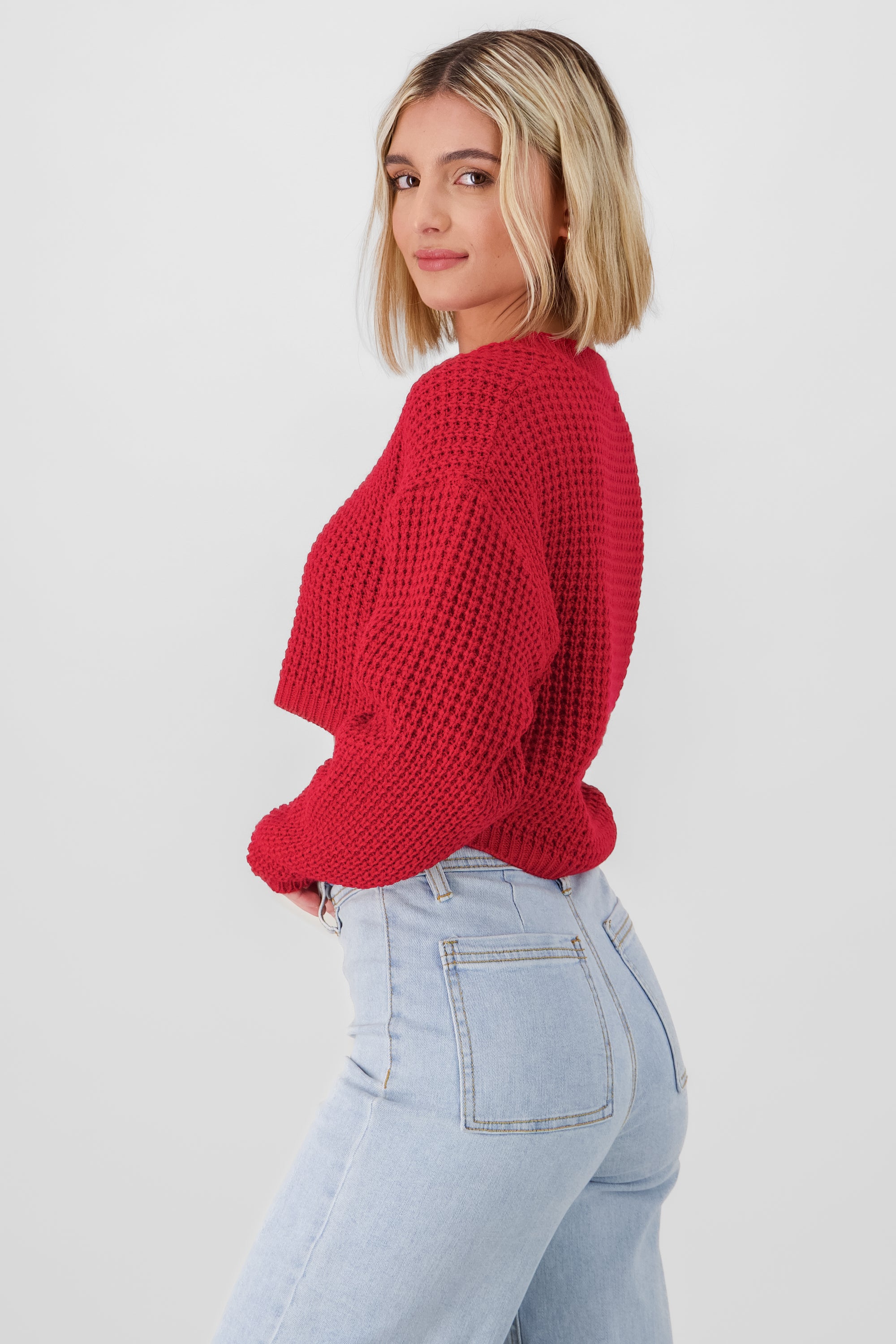 Cropped Knit Sweater RED