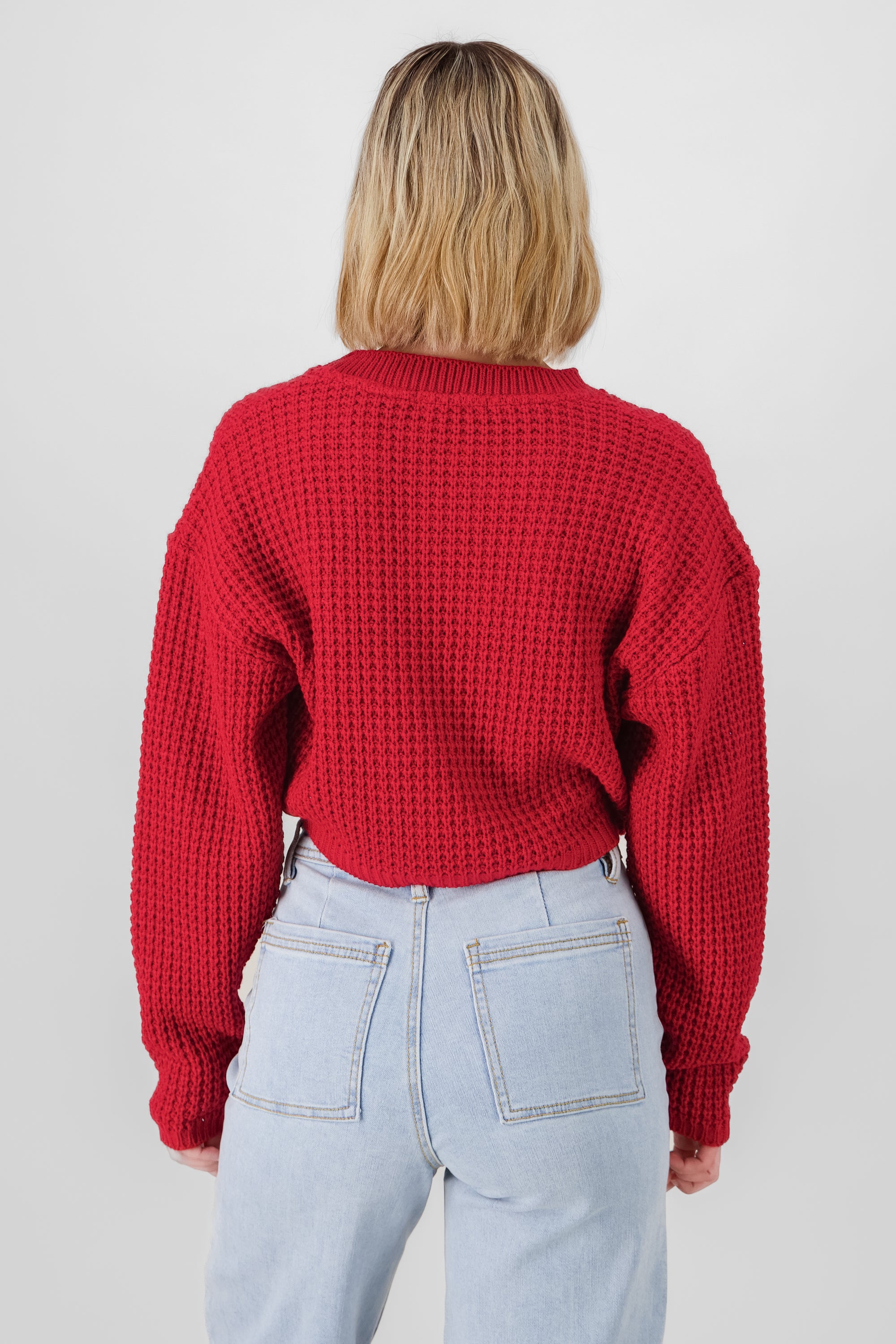 Cropped Knit Sweater RED