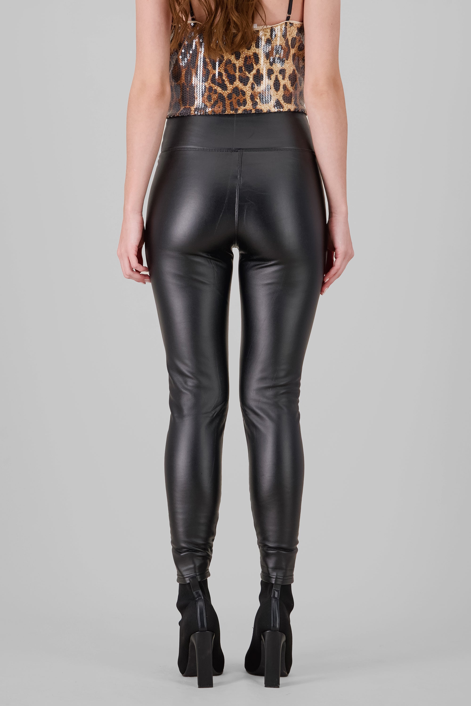 Solid Faux Leather Leggings BLACK