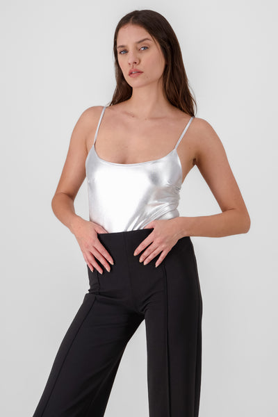 Metallic Strap Bodysuit SILVER