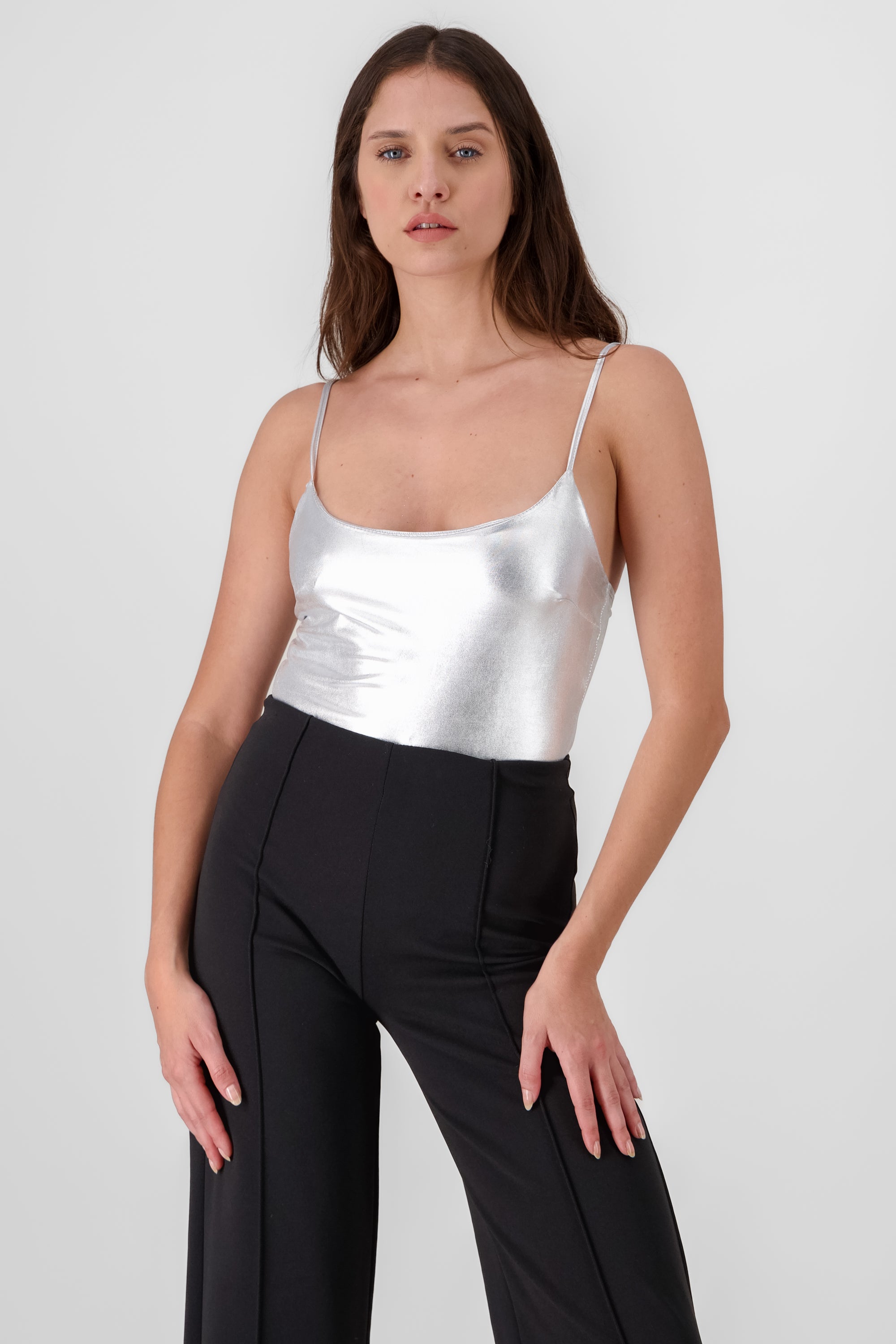 Metallic Strap Bodysuit SILVER