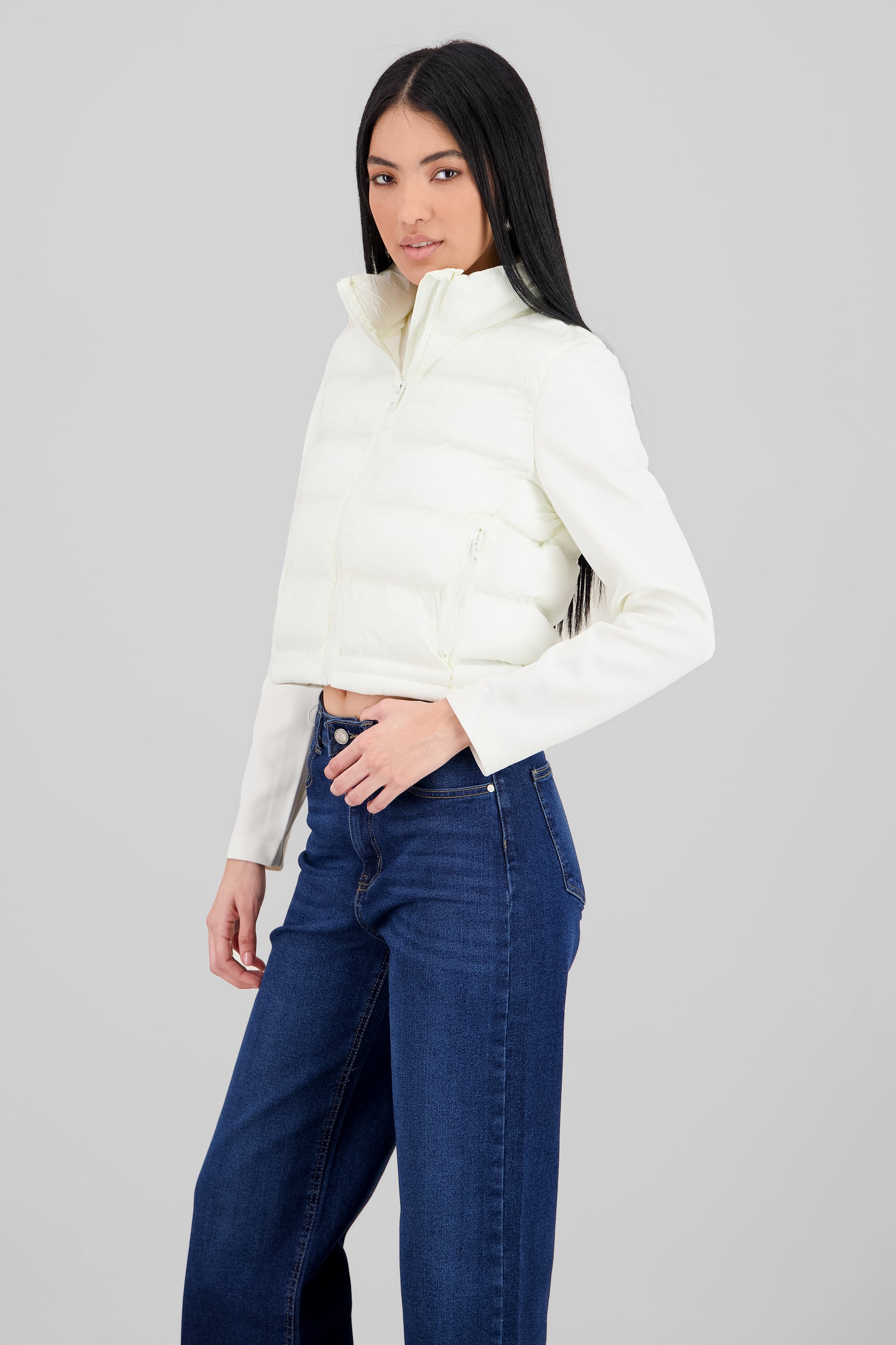 Cropped Quilted Jacket WHITE