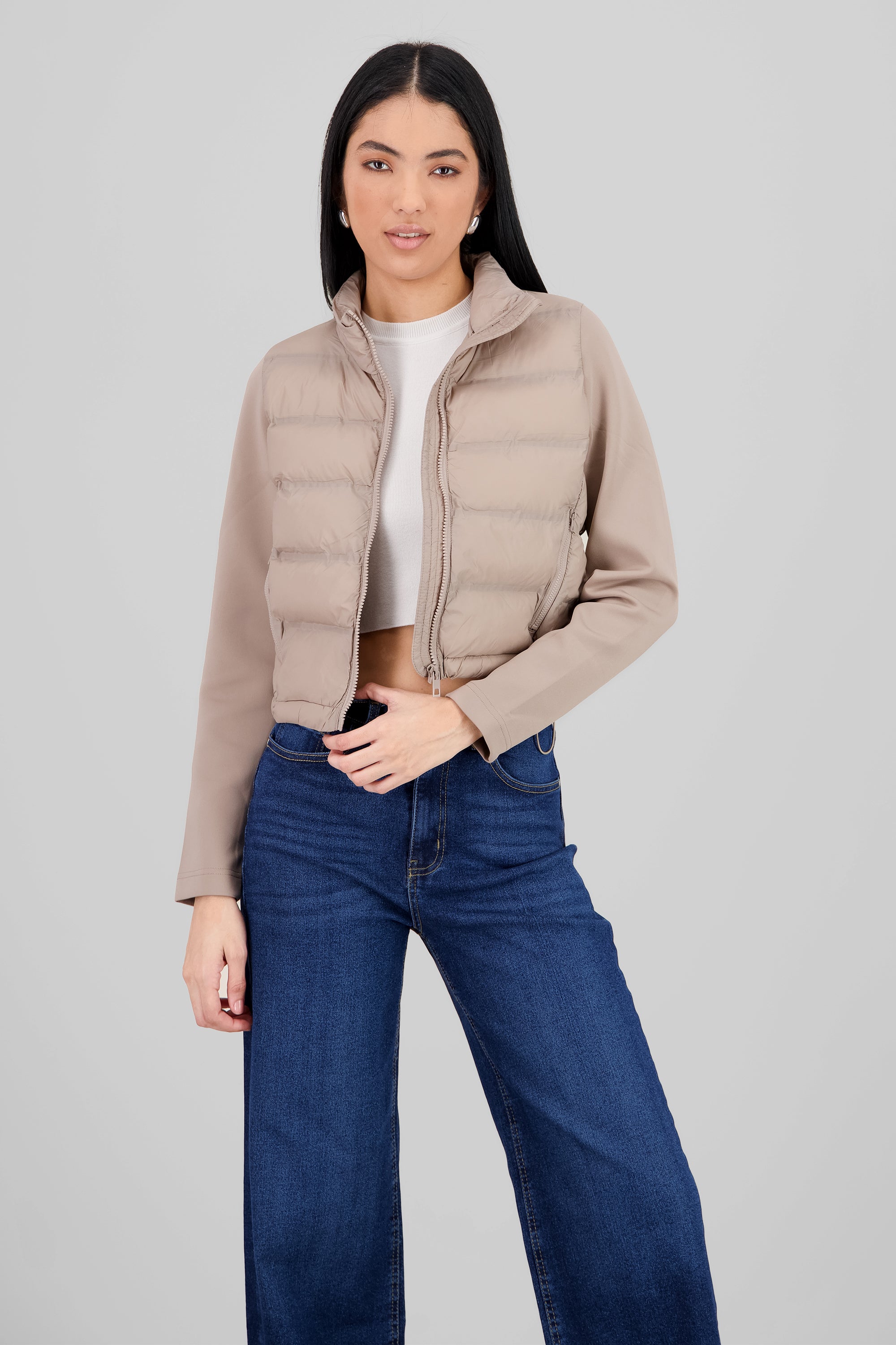 Cropped Quilted Jacket TAUPE