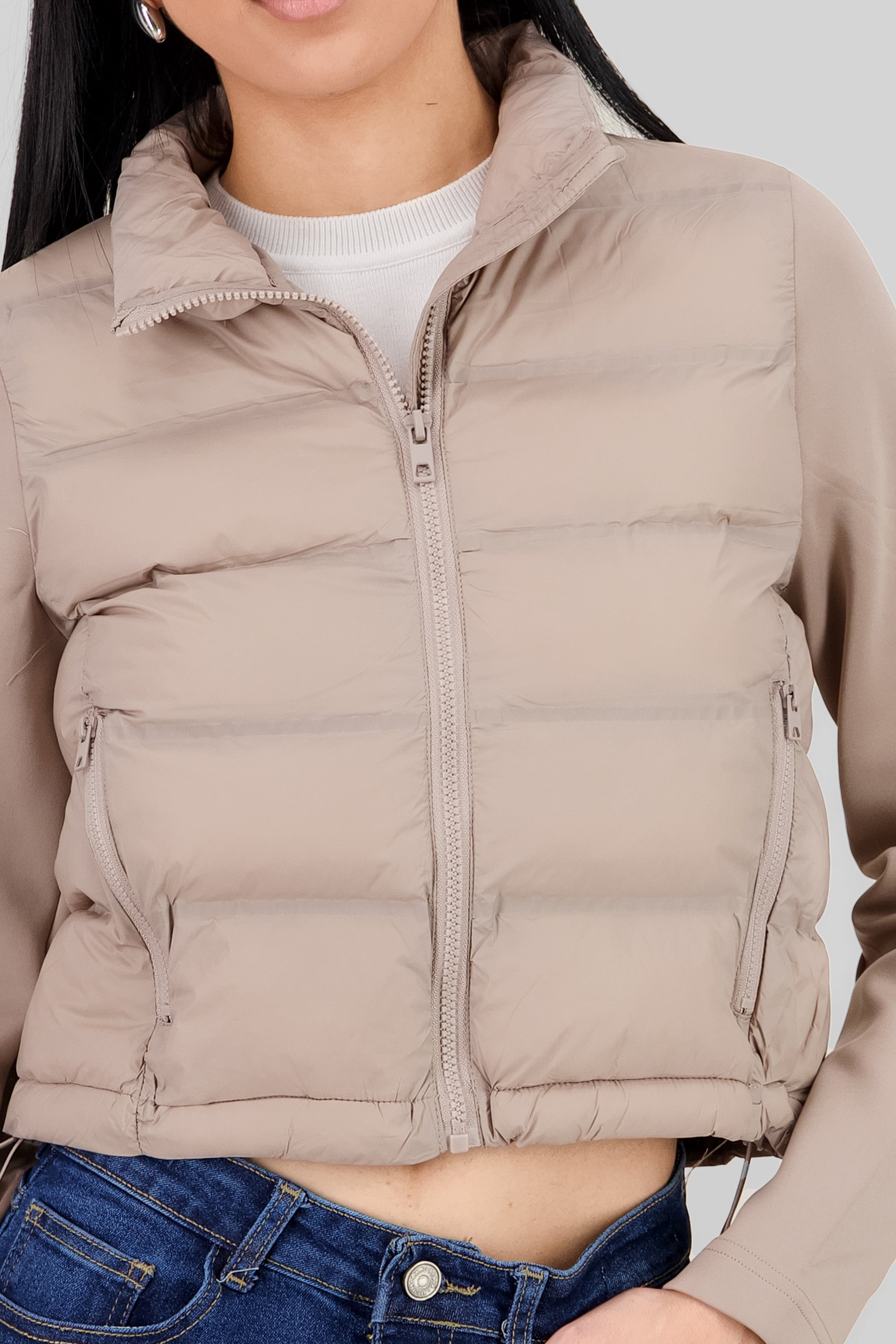 Cropped Quilted Jacket TAUPE