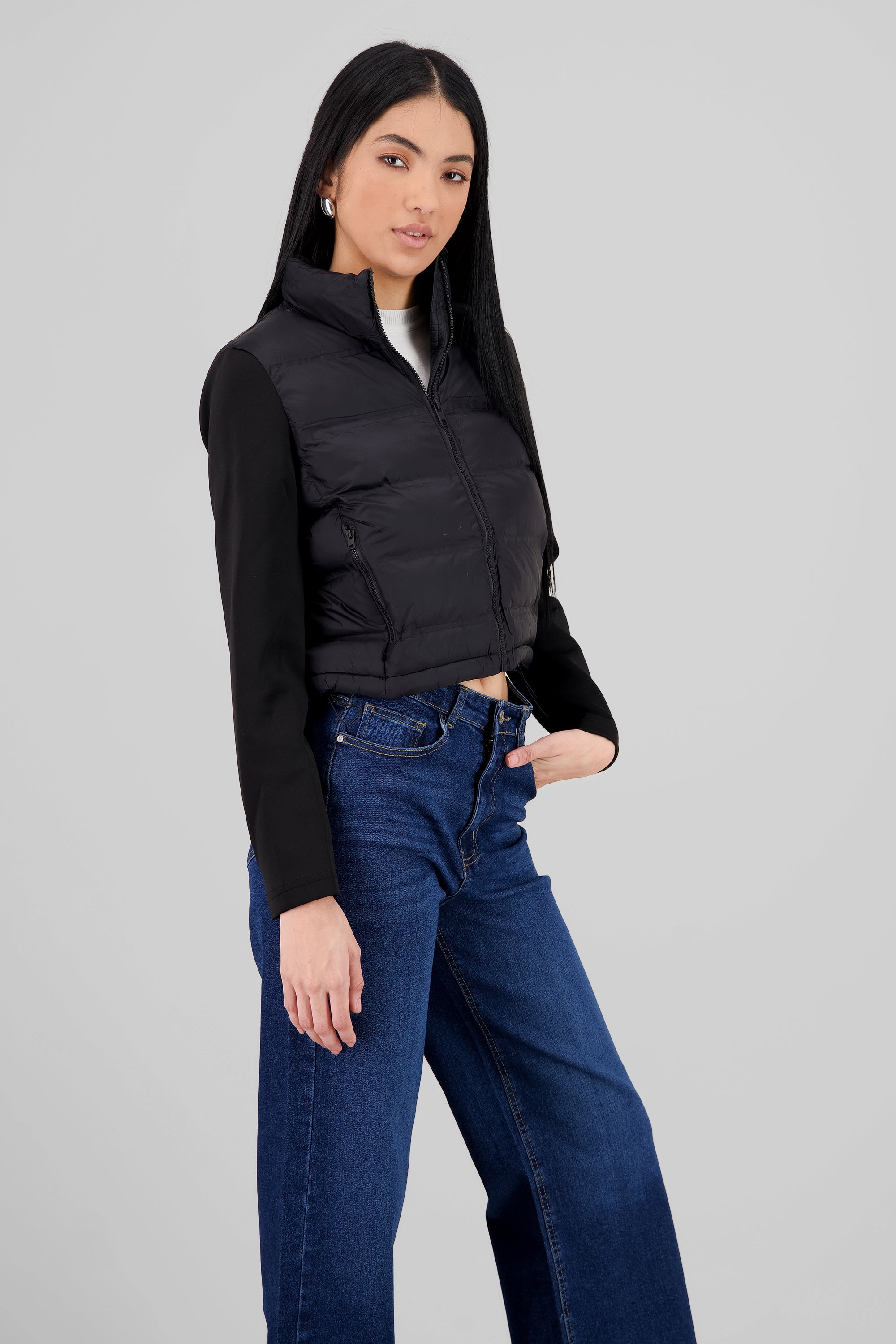 Cropped Quilted Jacket BLACK