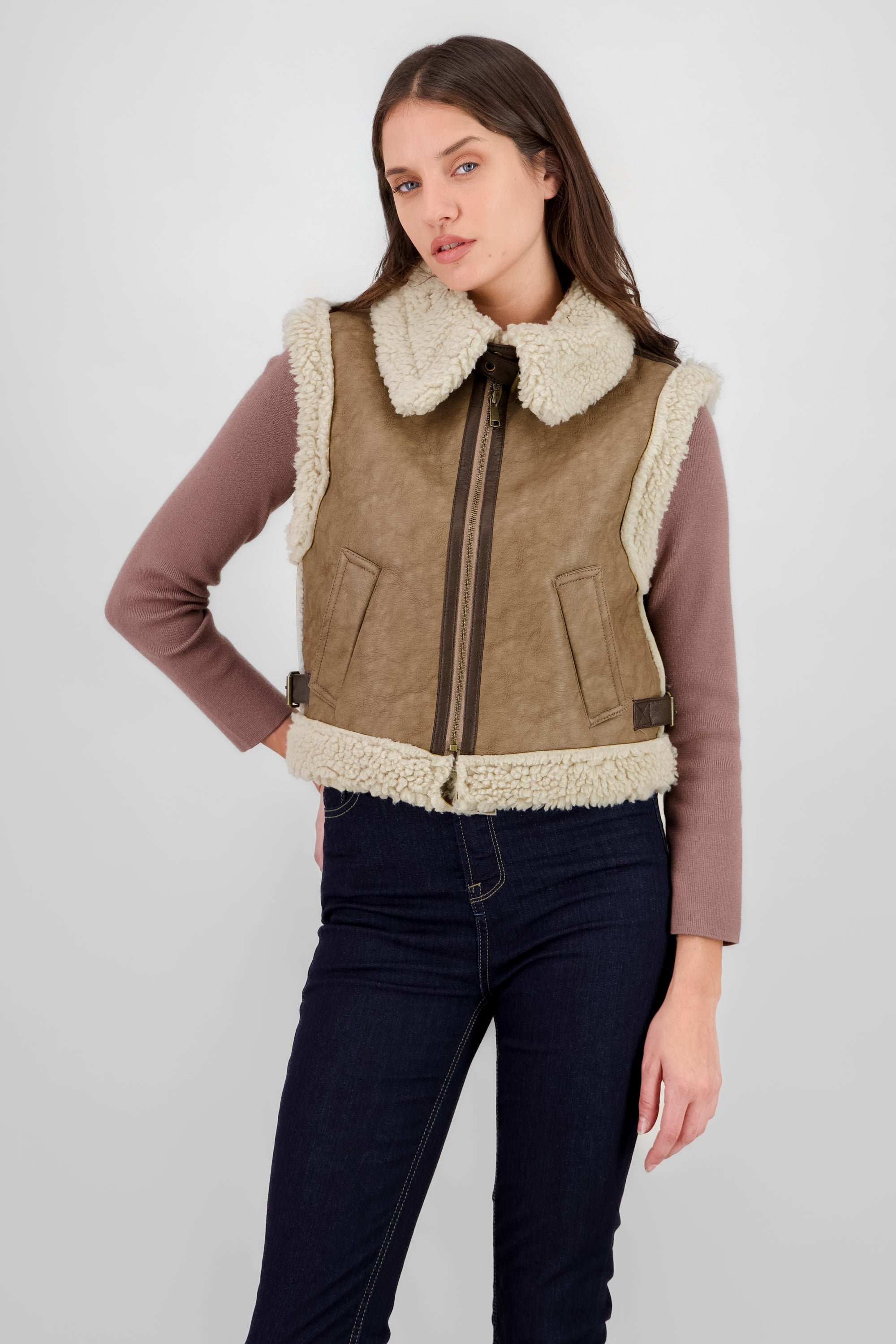 Fur Lined Vest BROWN