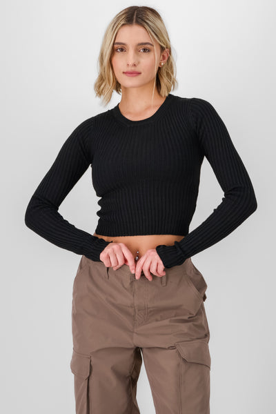 Solid Cropped Sweater BLACK