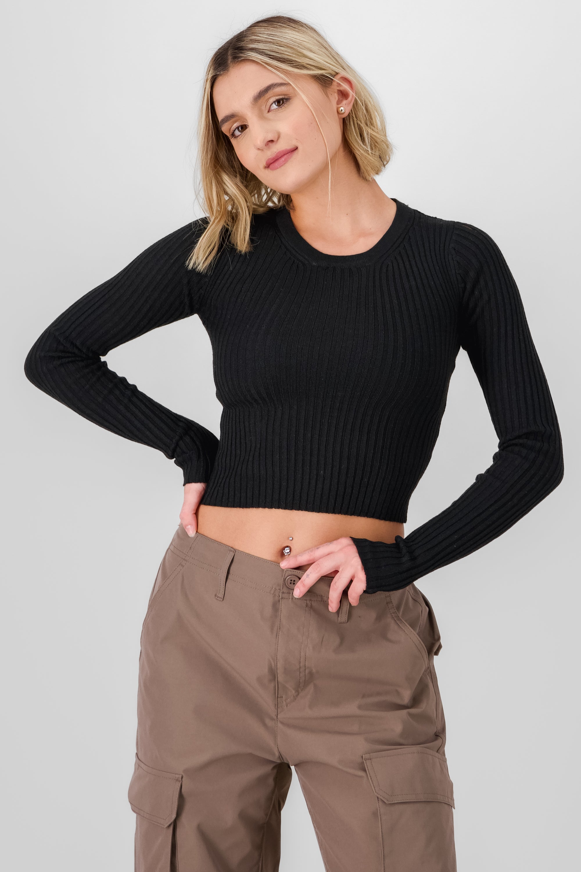 Solid Cropped Sweater BLACK