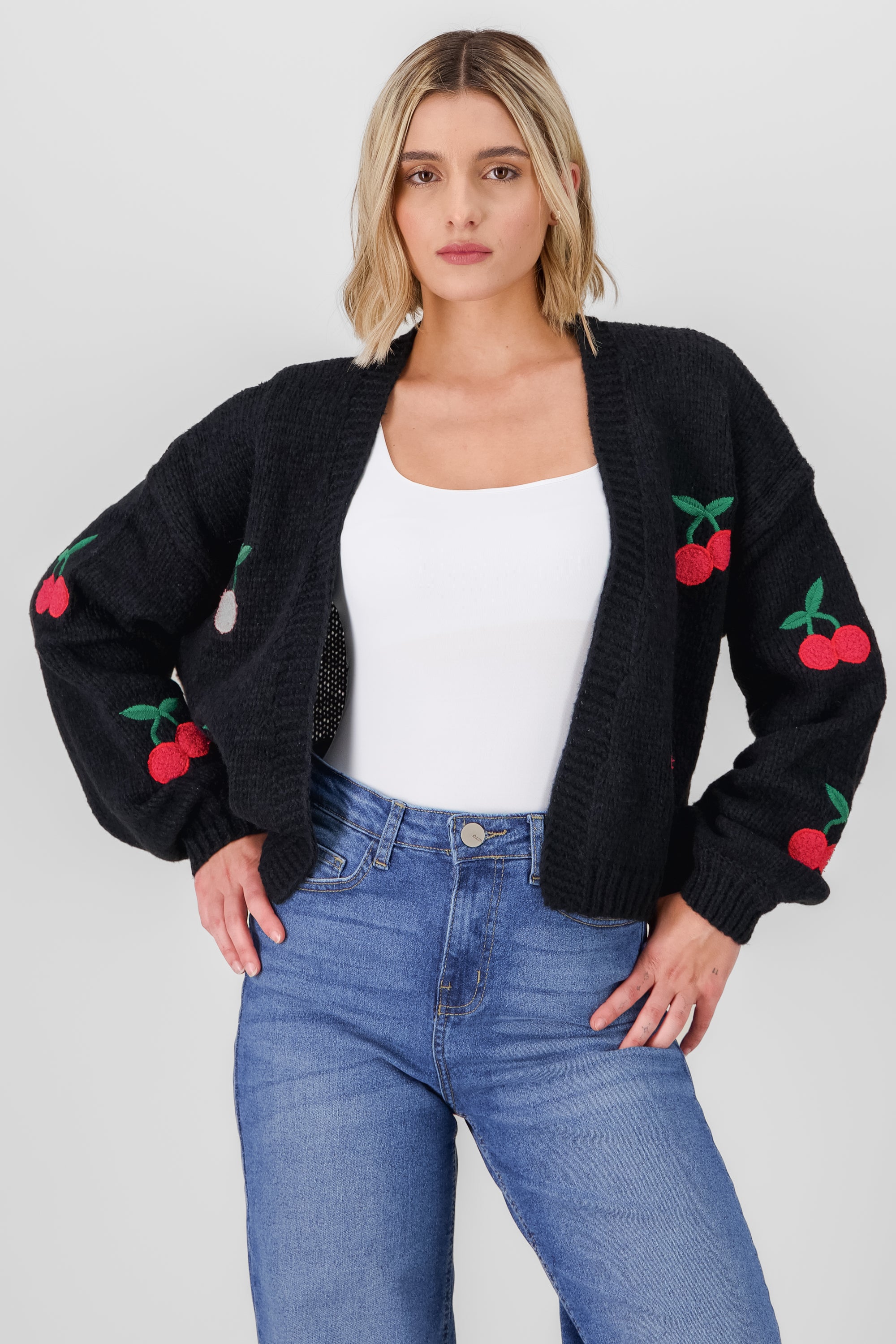 Cherry Knit Cardigan BLACK