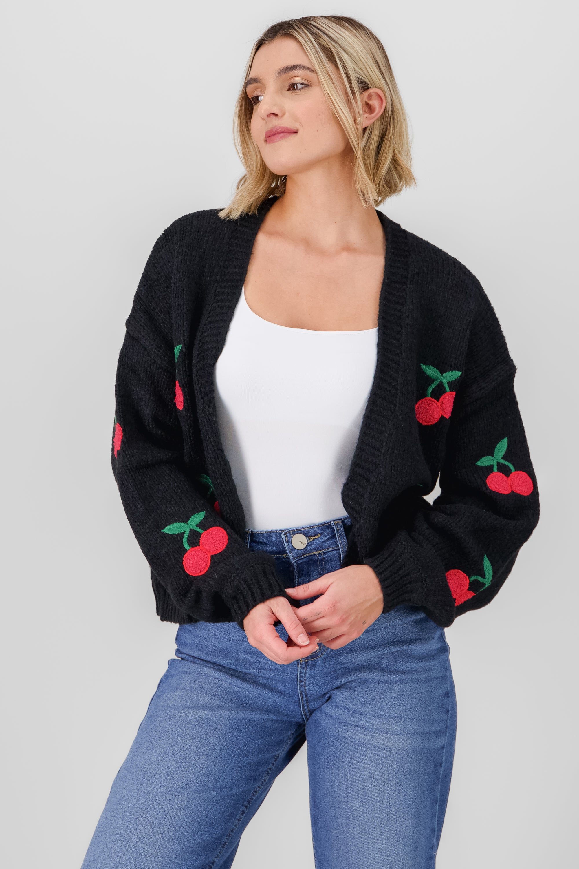 Cherry Knit Cardigan BLACK