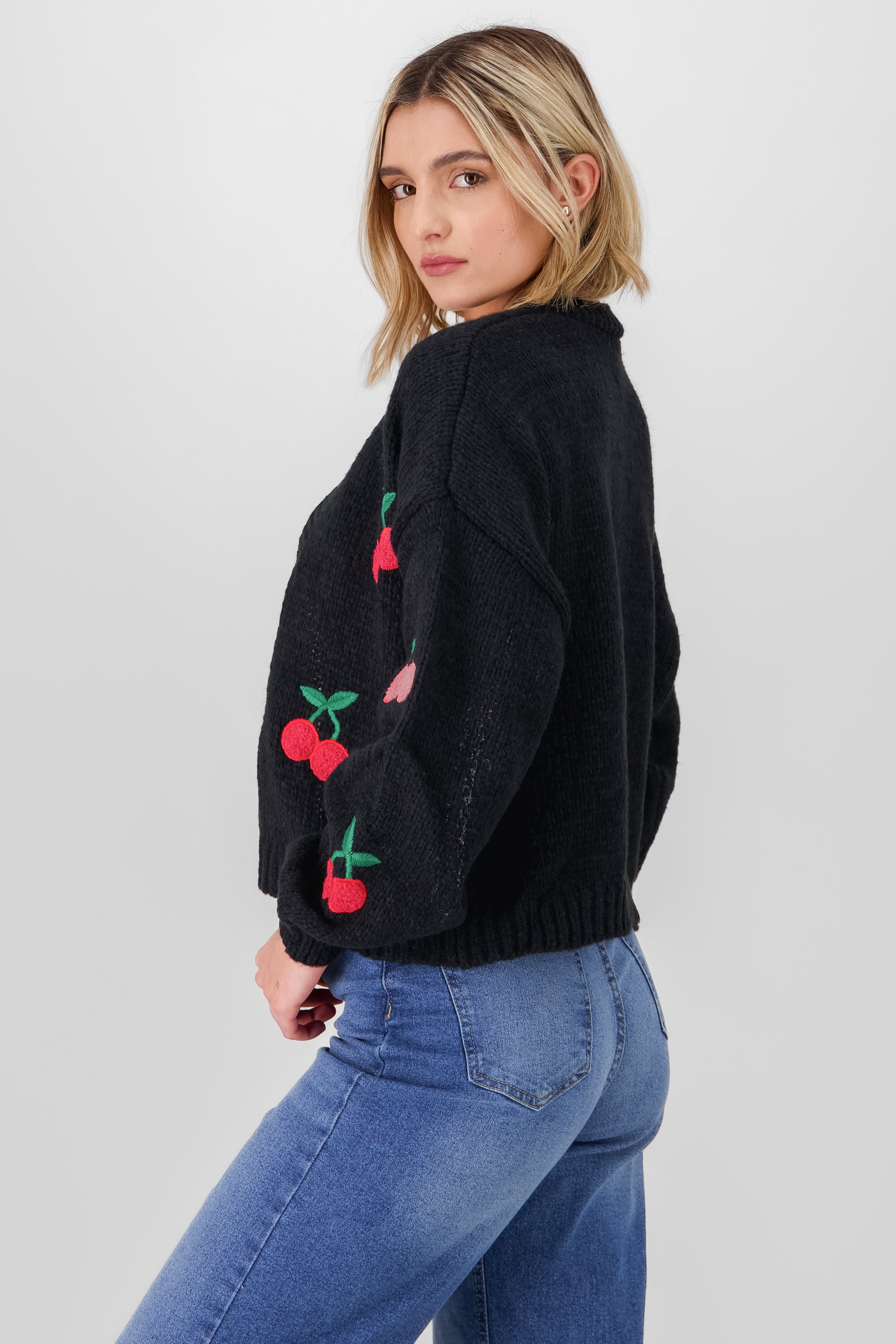 Cherry Knit Cardigan BLACK