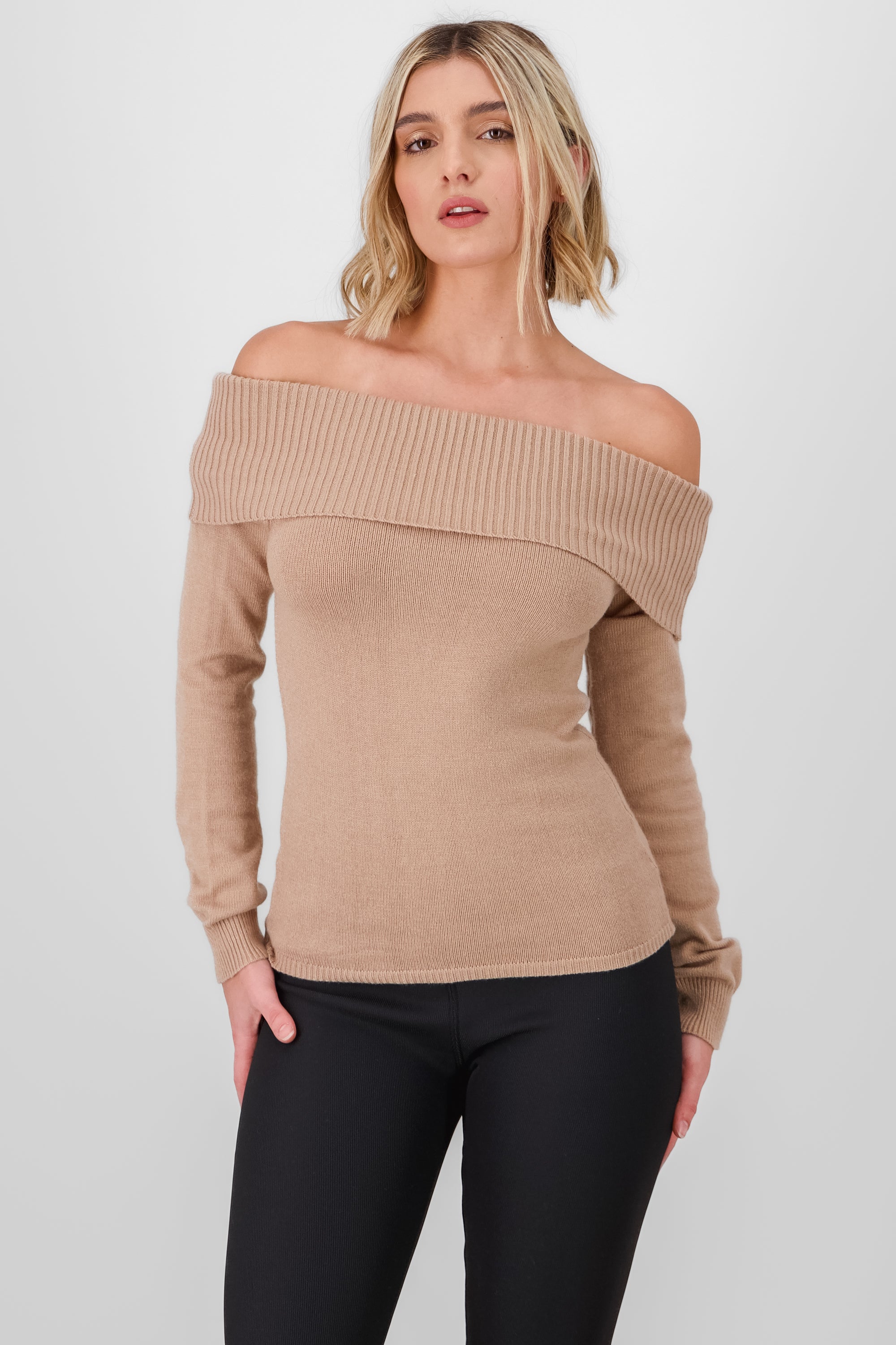 Knit Off Shoulder Sweater KHAKI