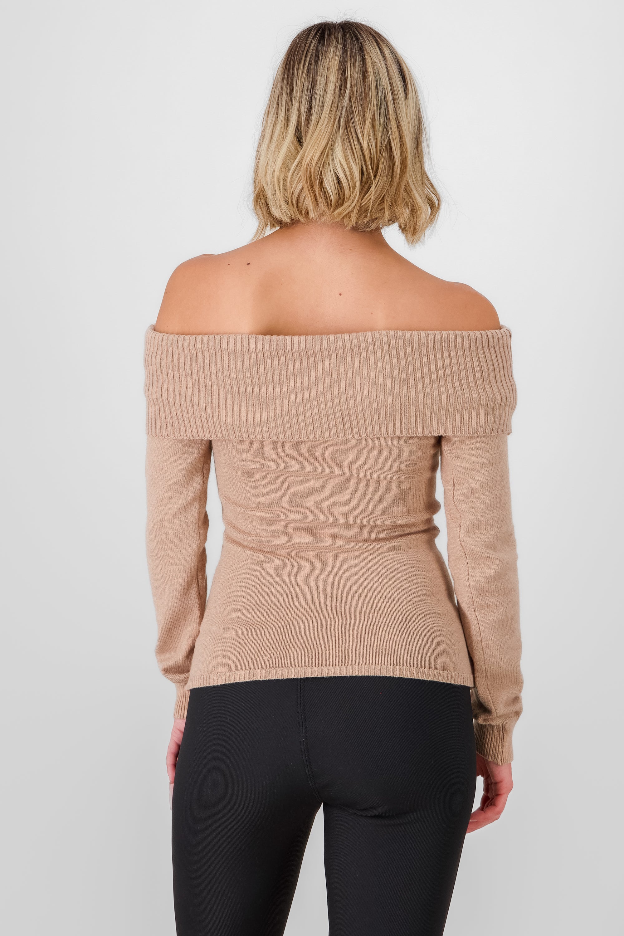 Knit Off Shoulder Sweater KHAKI