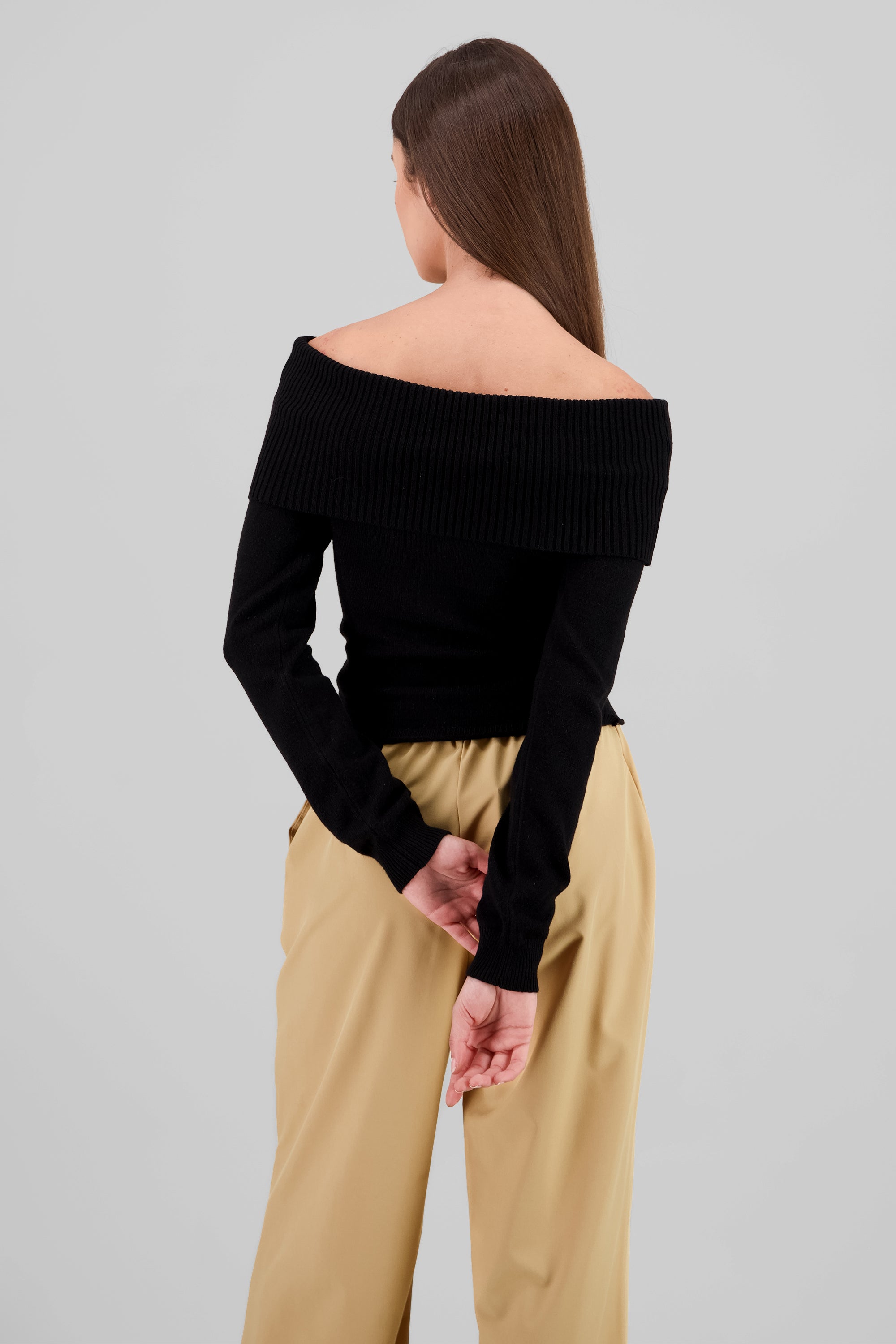 Knit Off Shoulder Sweater BLACK