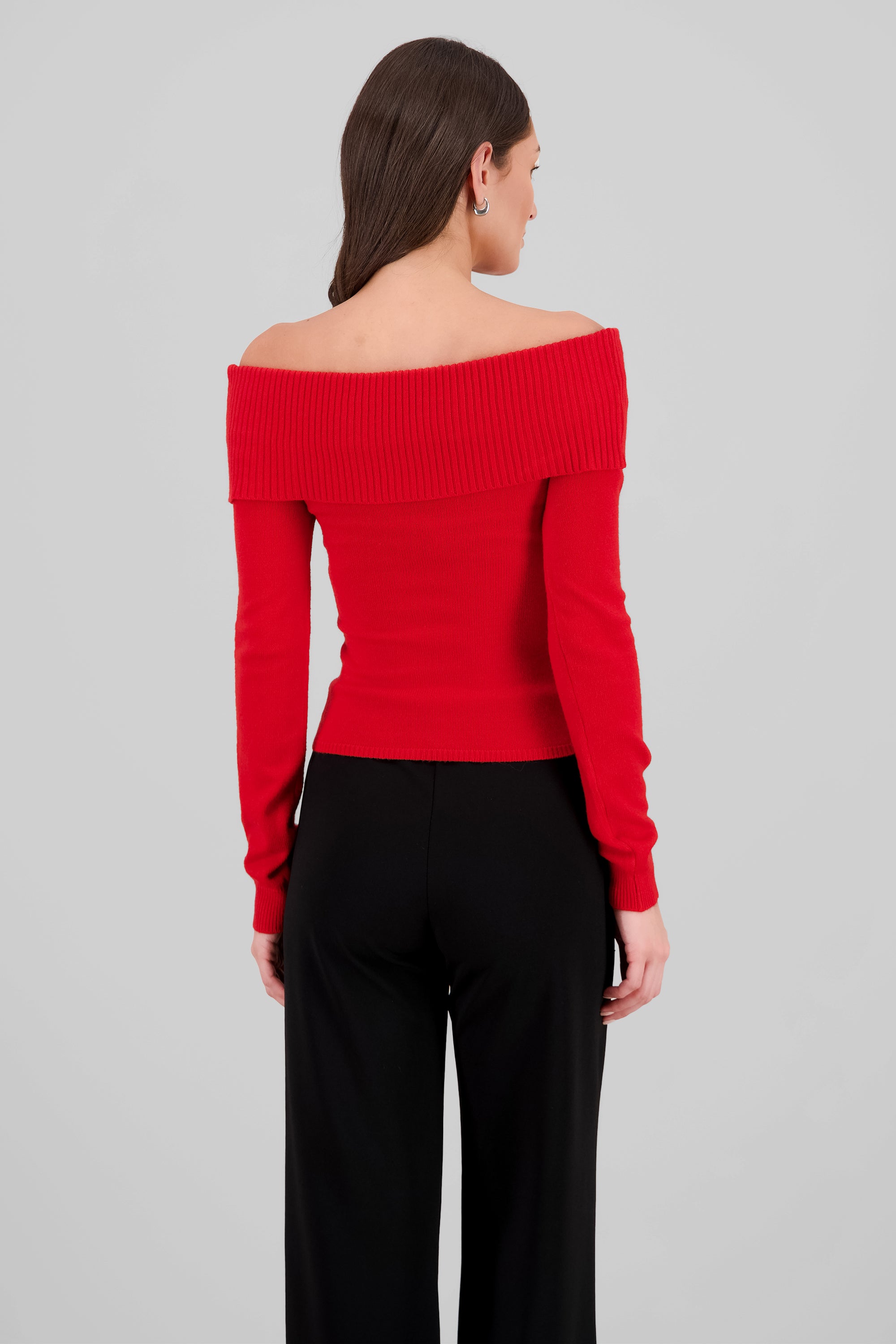 Knit Off Shoulder Sweater RED