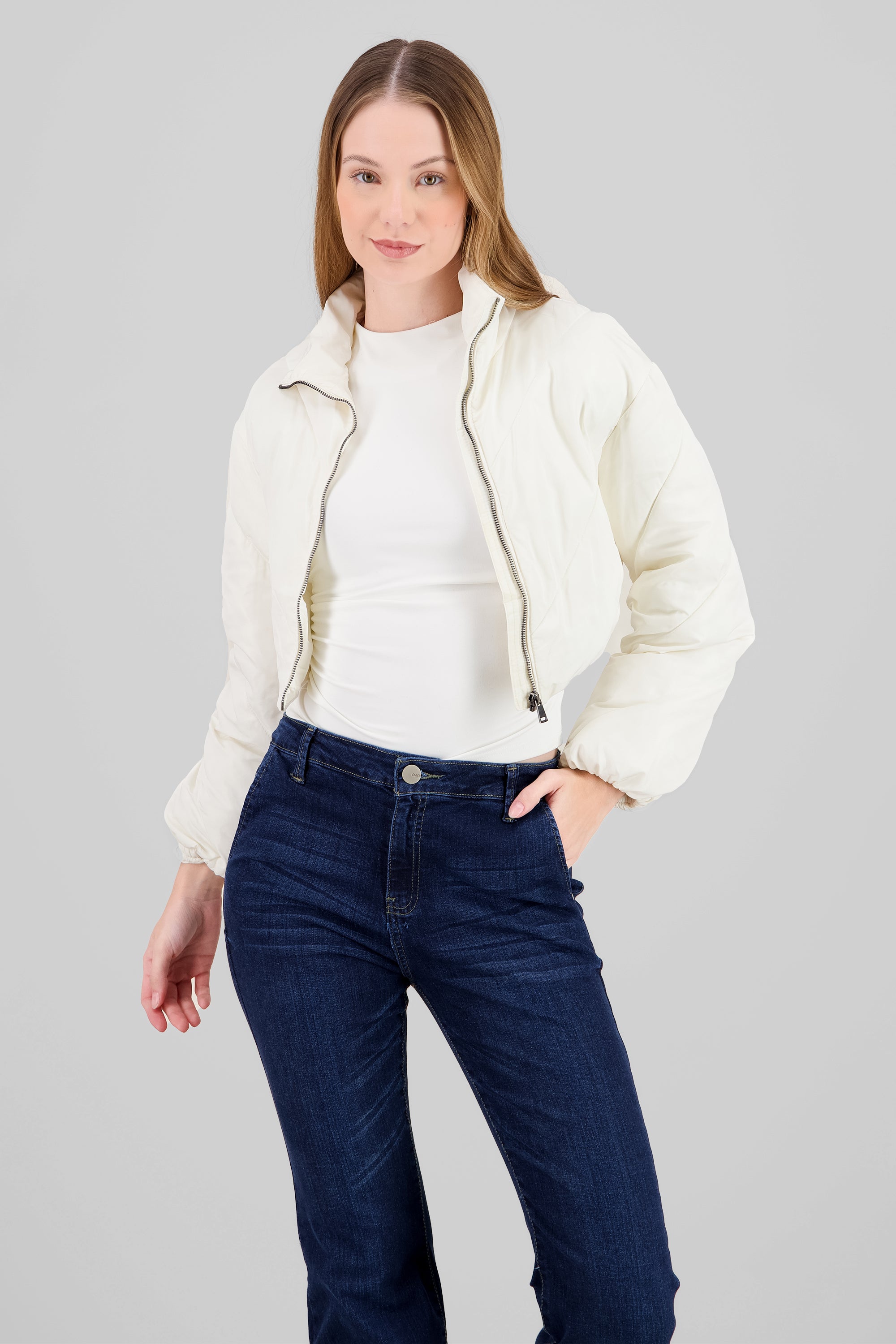 Cropped Solid Jacket IVORY