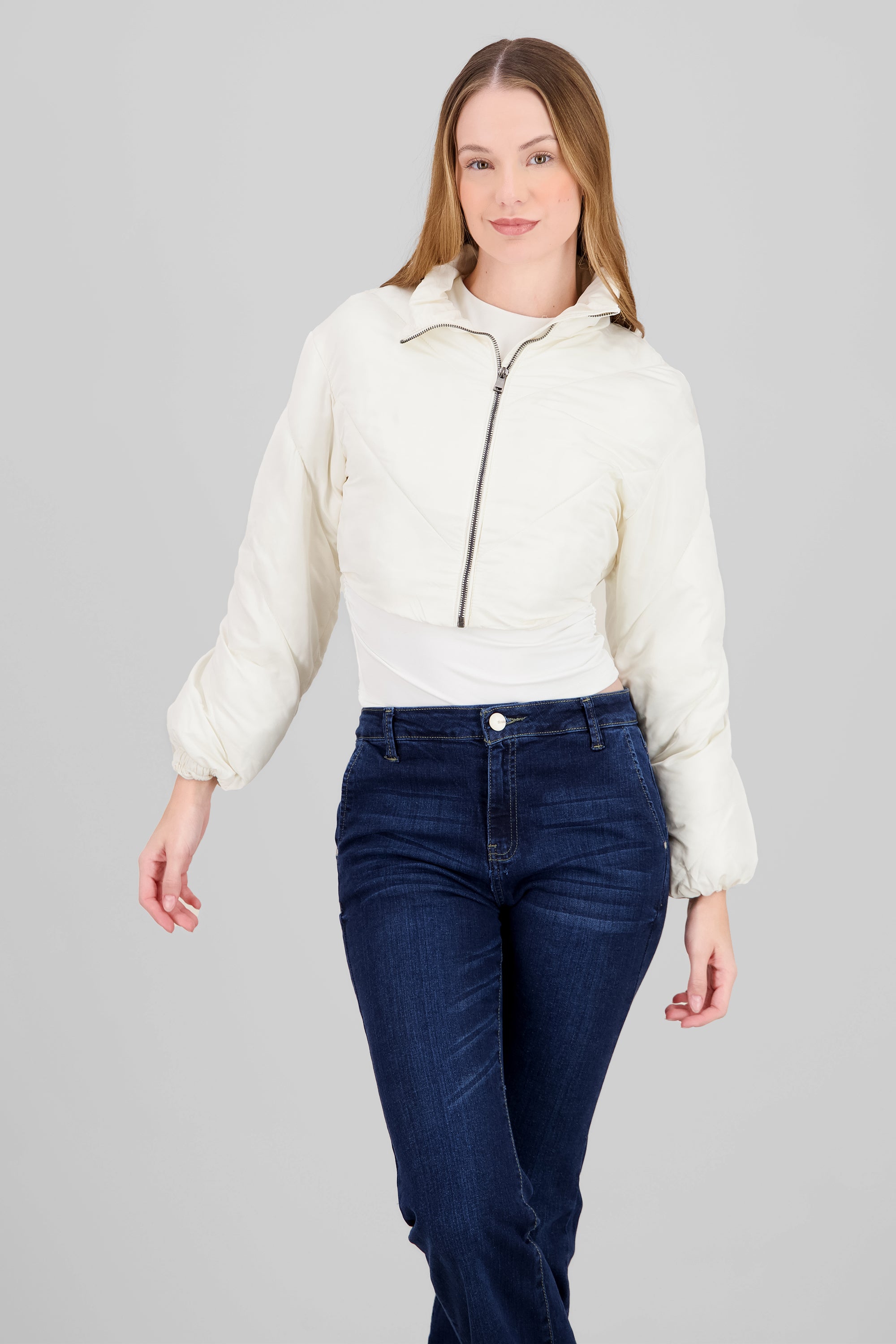 Cropped Solid Jacket IVORY