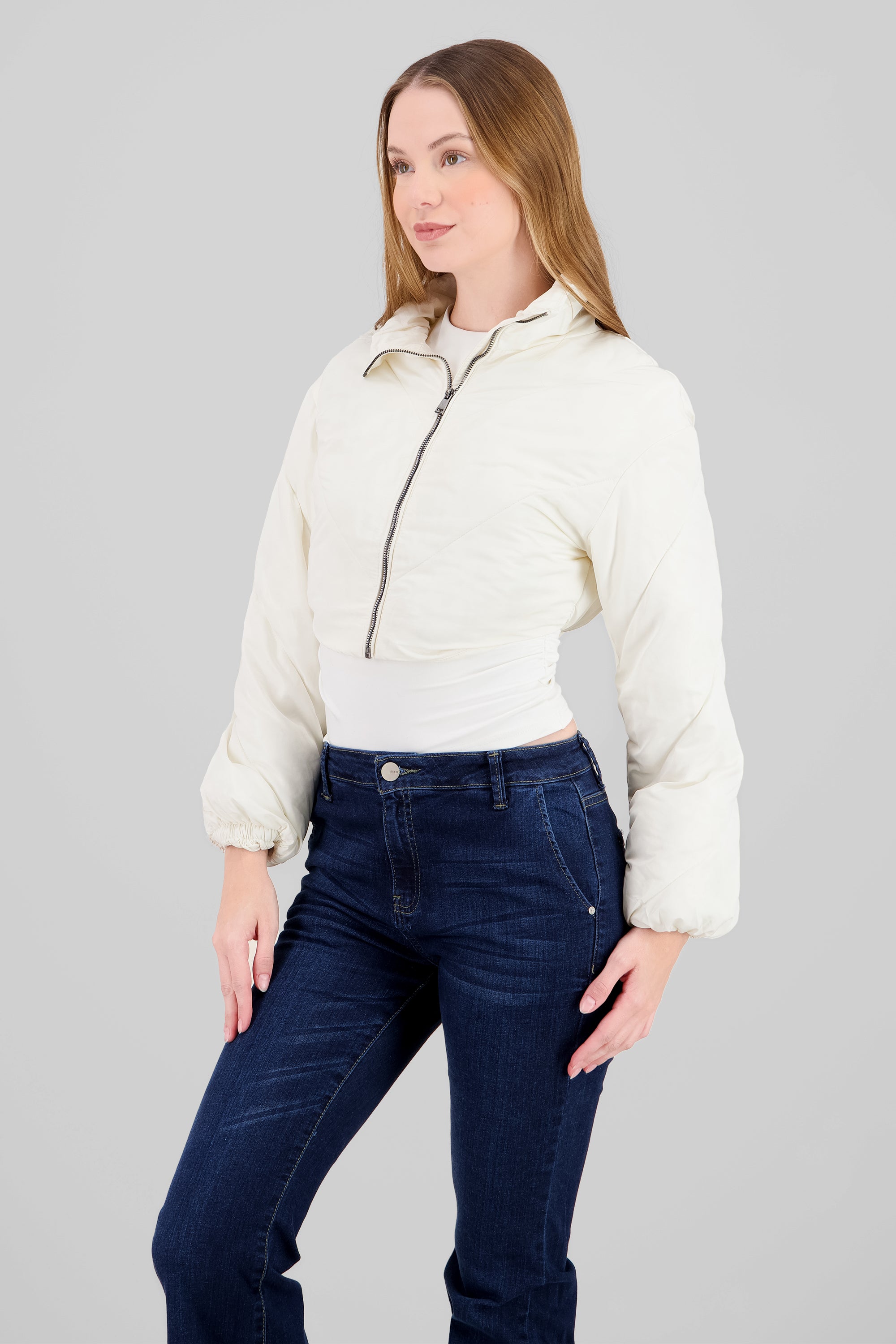 Cropped Solid Jacket IVORY