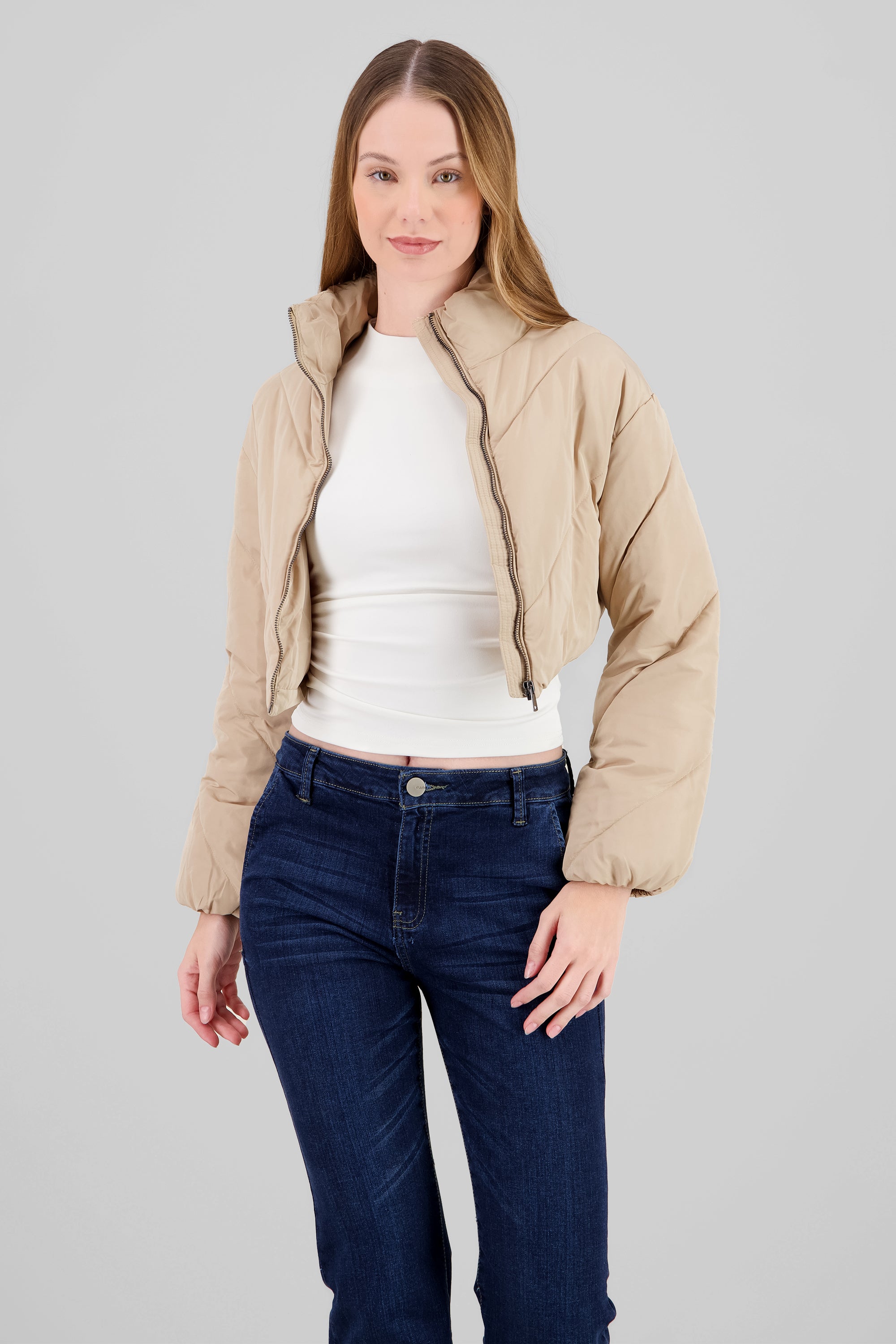 Cropped Solid Jacket KHAKI