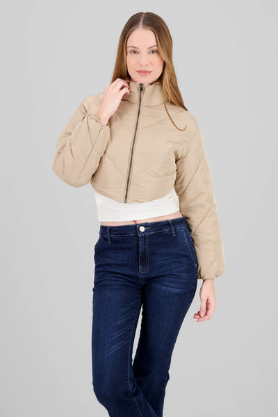 Cropped Solid Jacket KHAKI