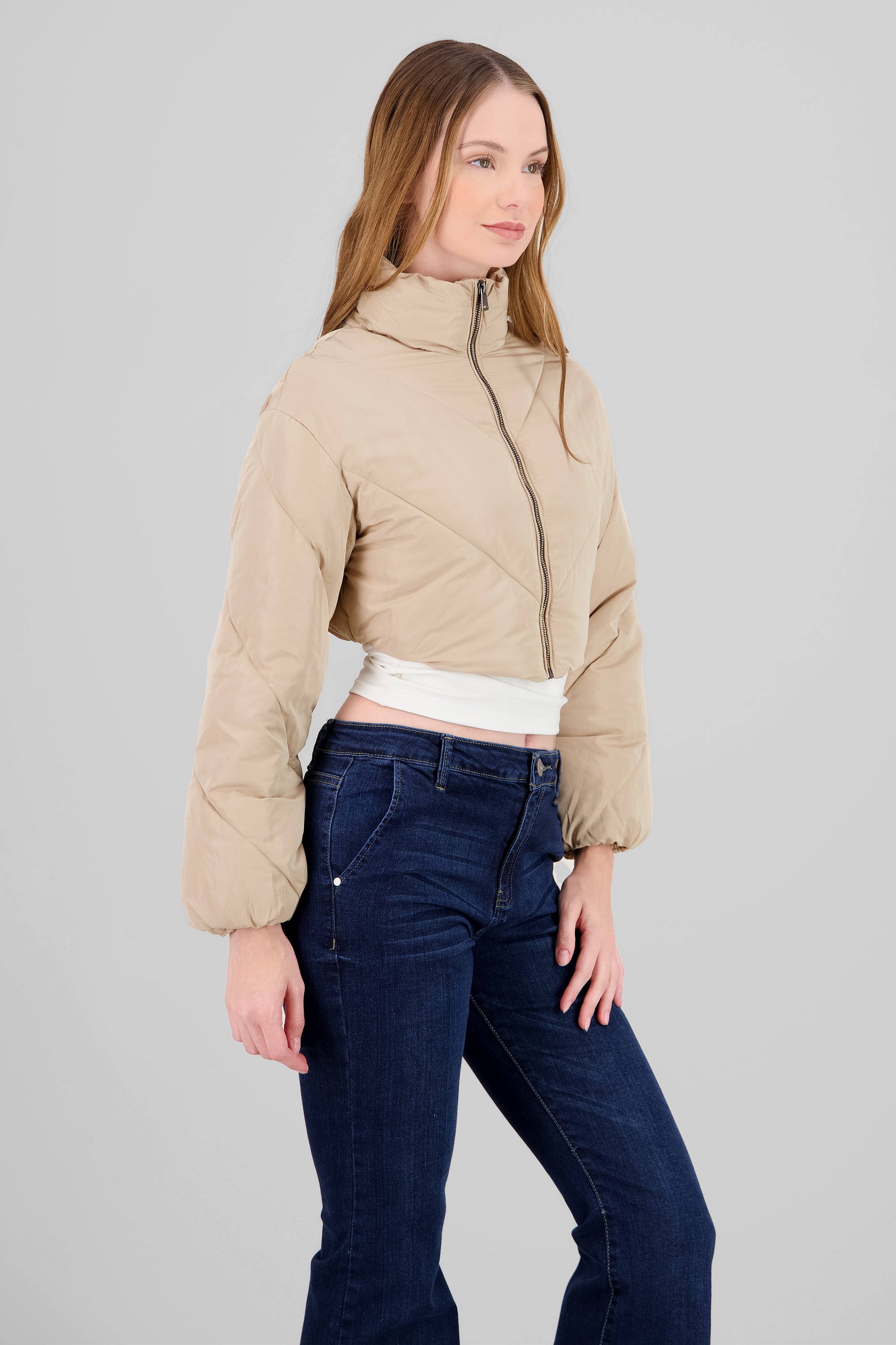 Cropped Solid Jacket KHAKI