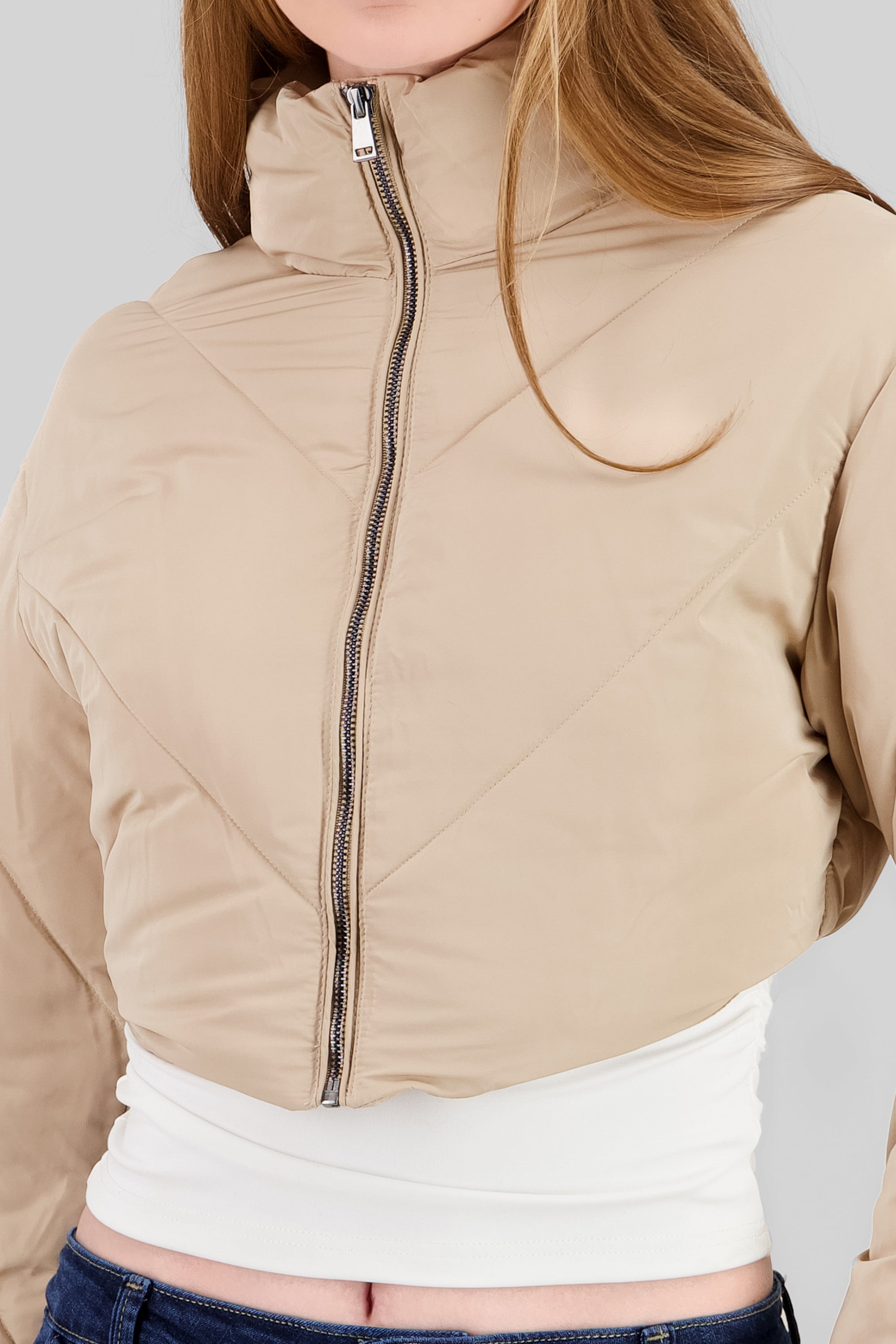 Cropped Solid Jacket KHAKI