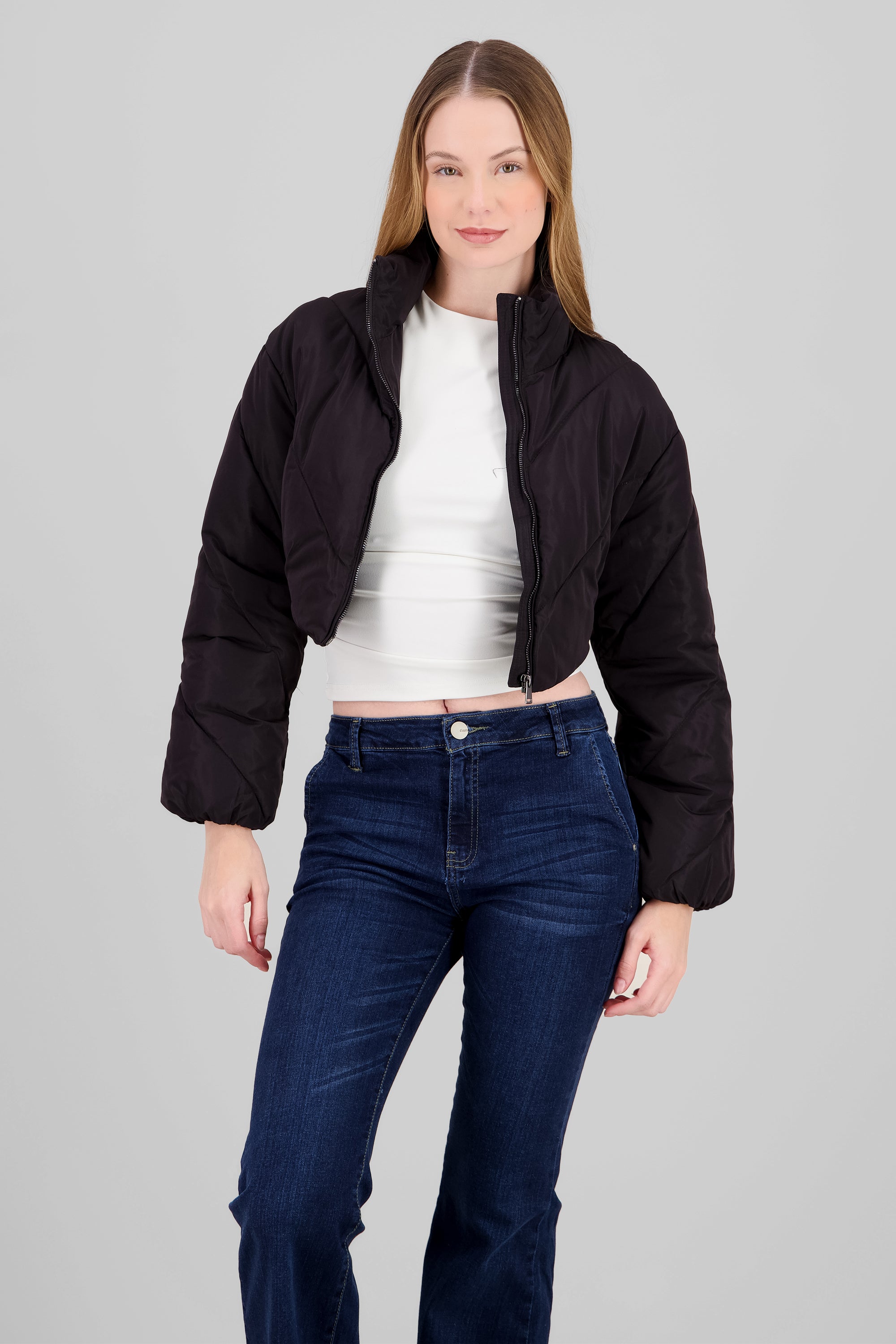 Cropped Solid Jacket BLACK