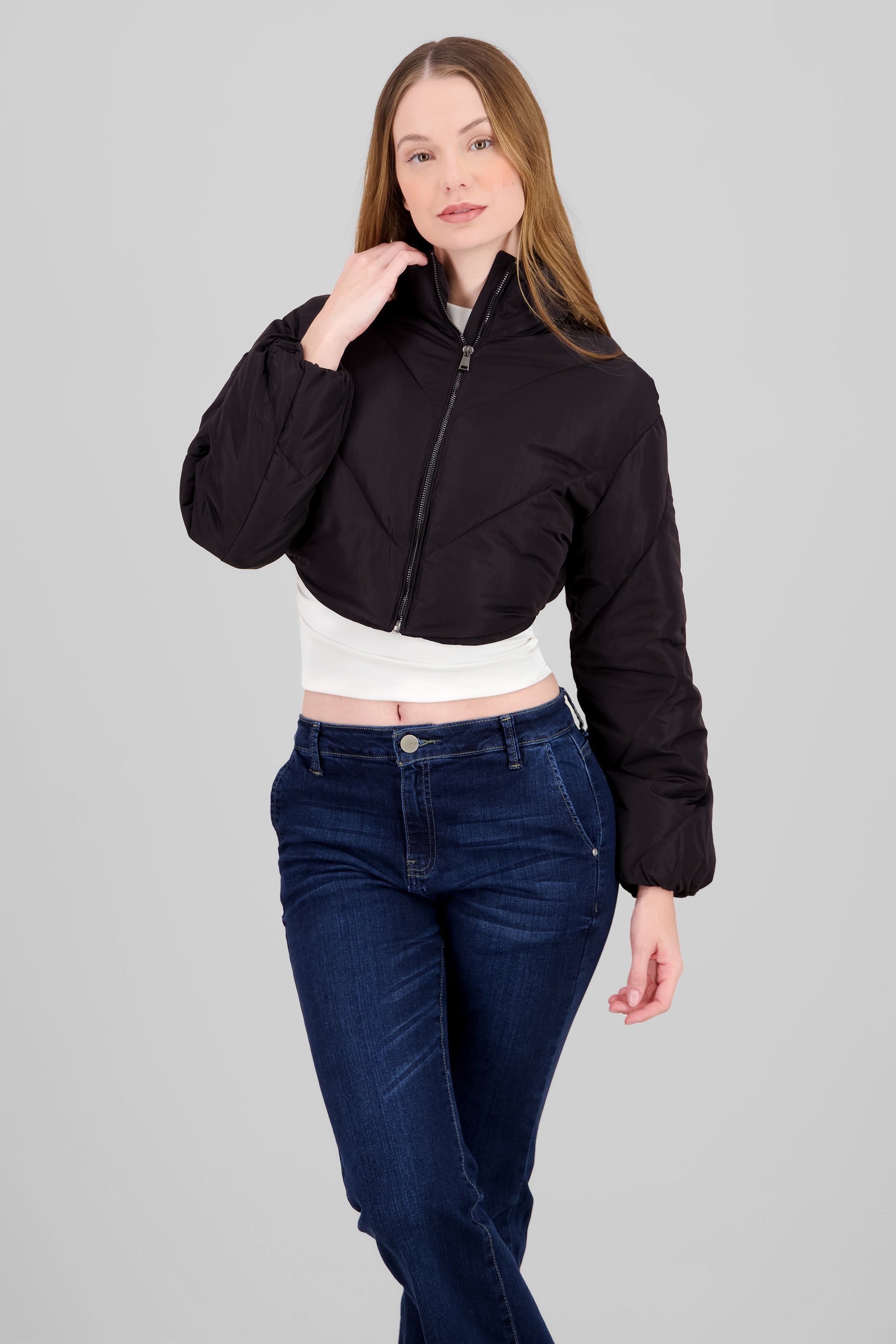 Cropped Solid Jacket BLACK